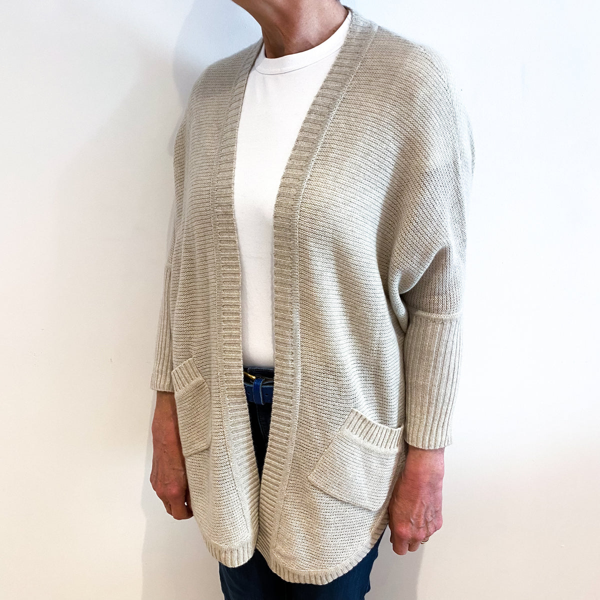 Oatmeal Cashmere Edge To Edge Cardigan Medium