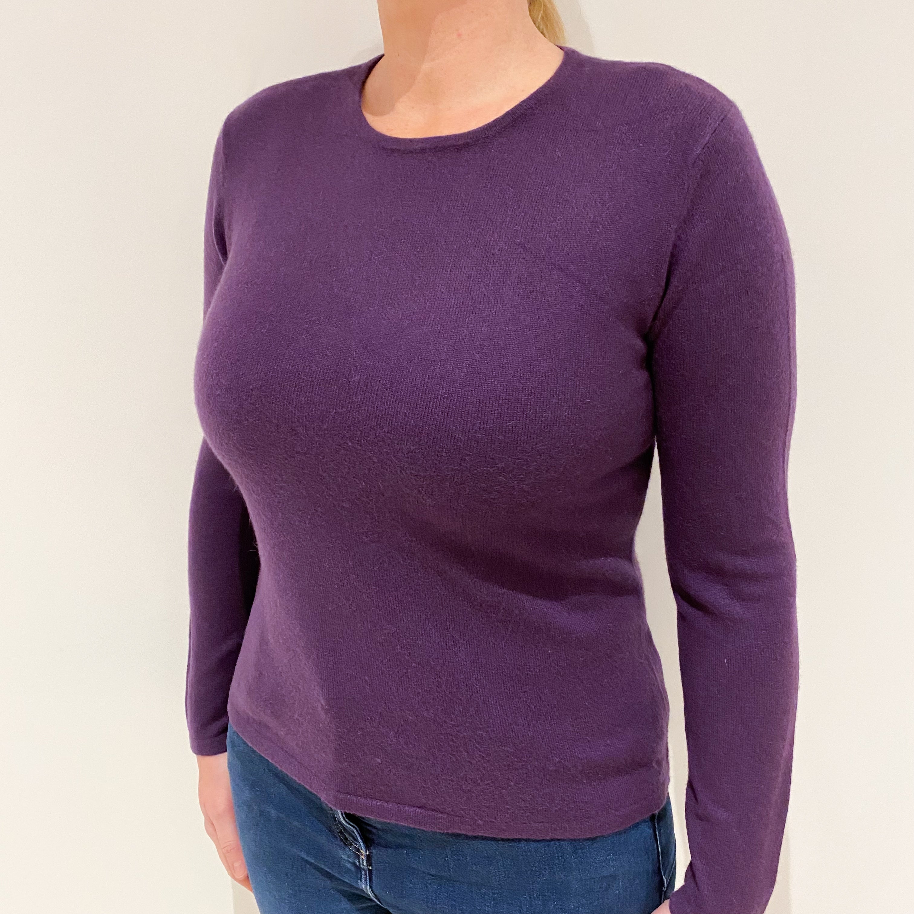 Blueberry Purple Cashmere Crew Neck Jumper Large