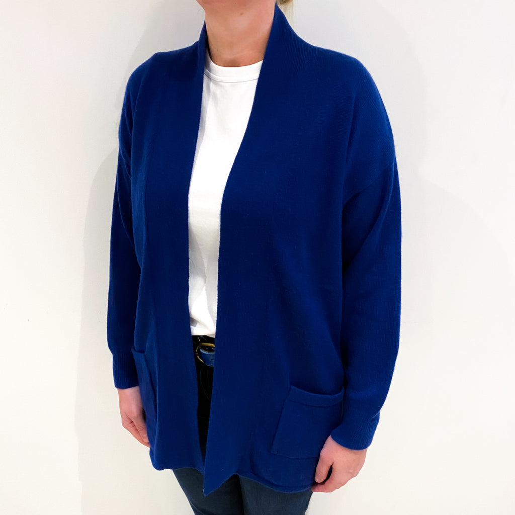 Indigo Blue Cashmere Edge to Edge Cardigan with Pockets Large