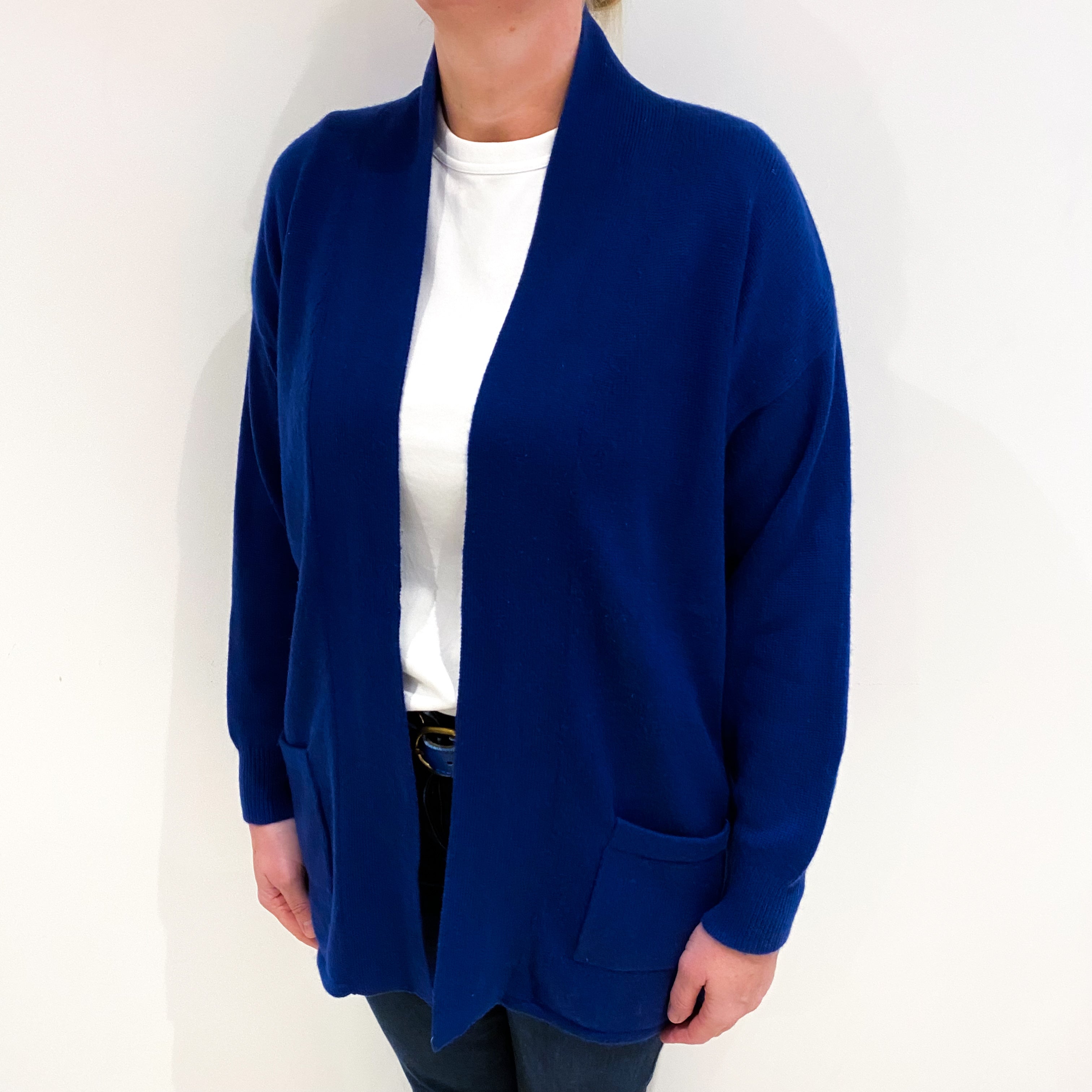 Indigo Blue Cashmere Edge to Edge Cardigan with Pockets Large