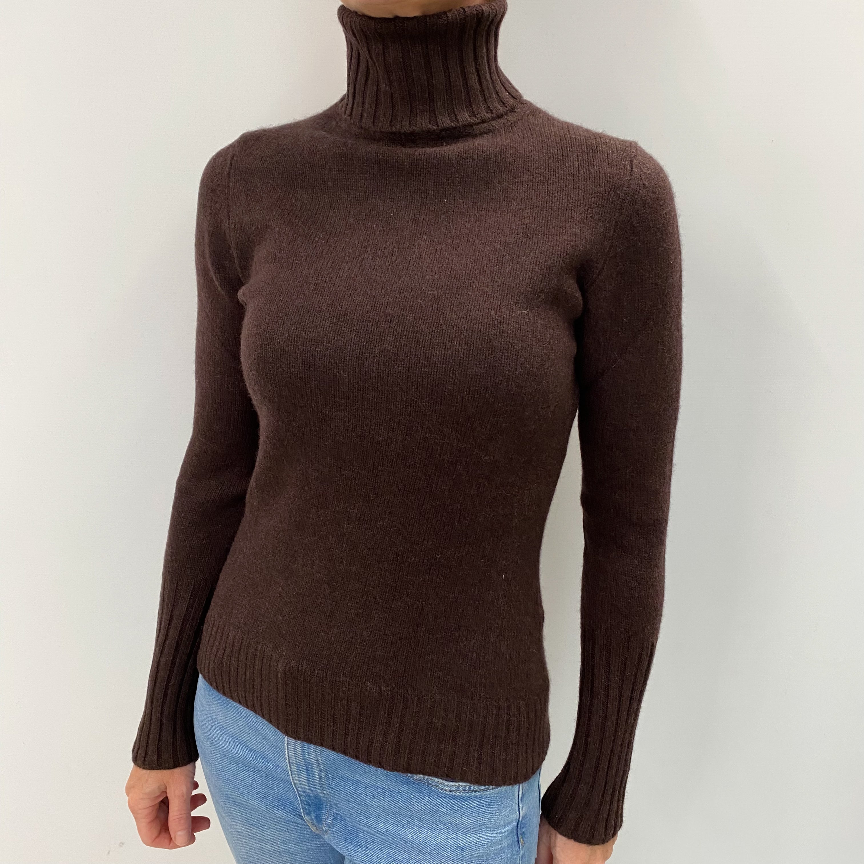 Mole Brown Cashmere Polo Neck Jumper Small