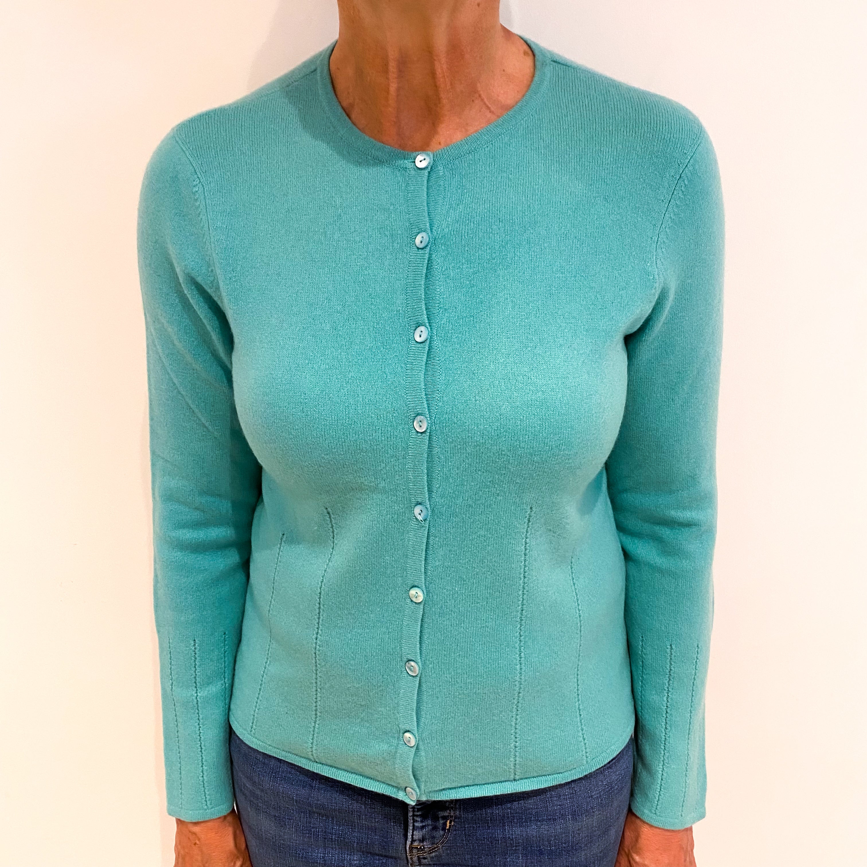 Pale Aqua Green Cashmere Cardigan Medium