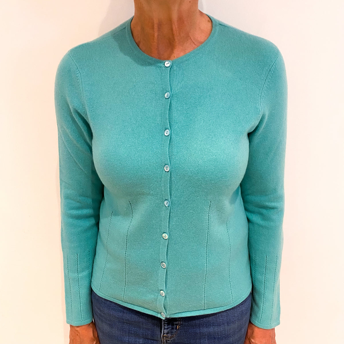 Pale Aqua Green Cashmere Cardigan Medium