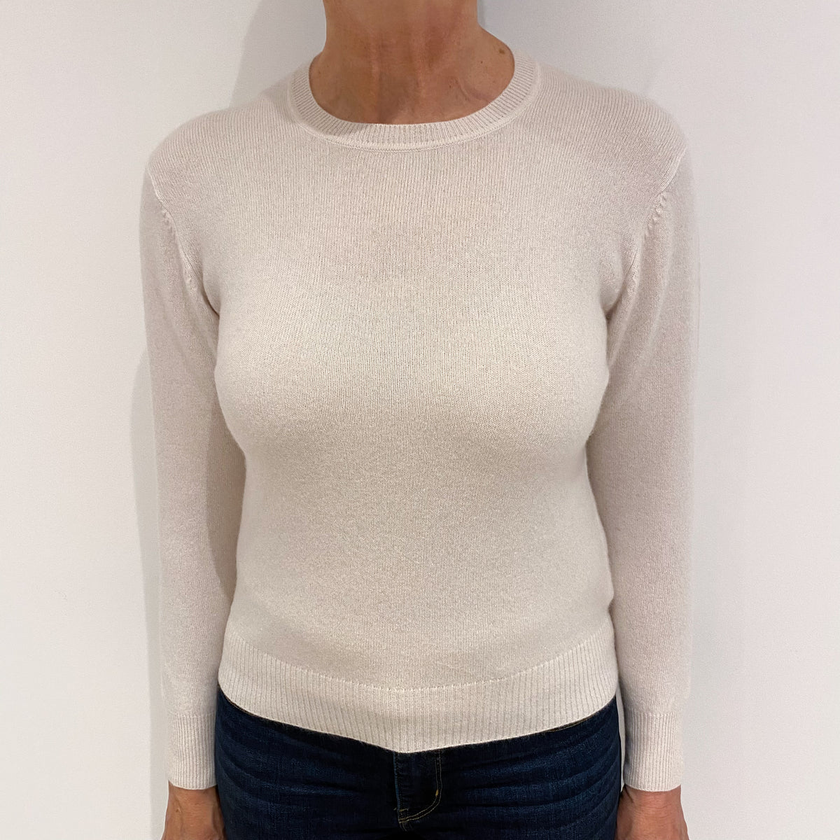 Palest Oatmeal Cream Cashmere Crew Neck Jumper Medium