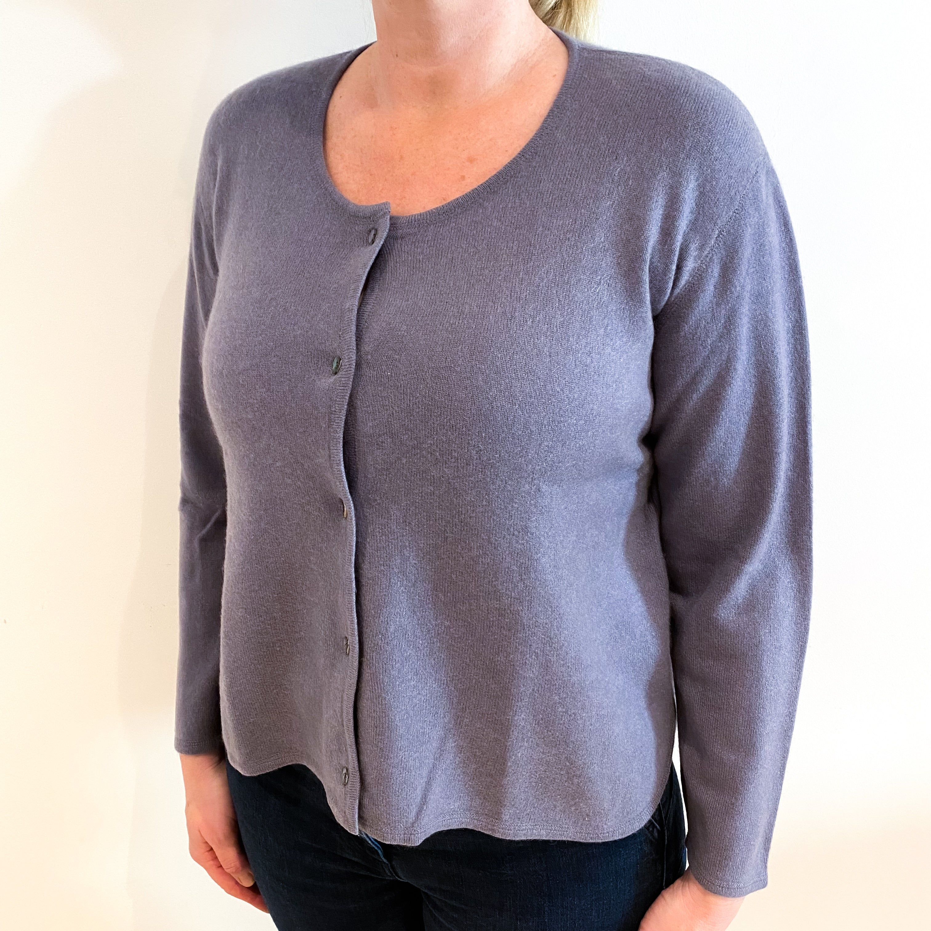 Slate Purple Cashmere Crew Neck Cardigan Large