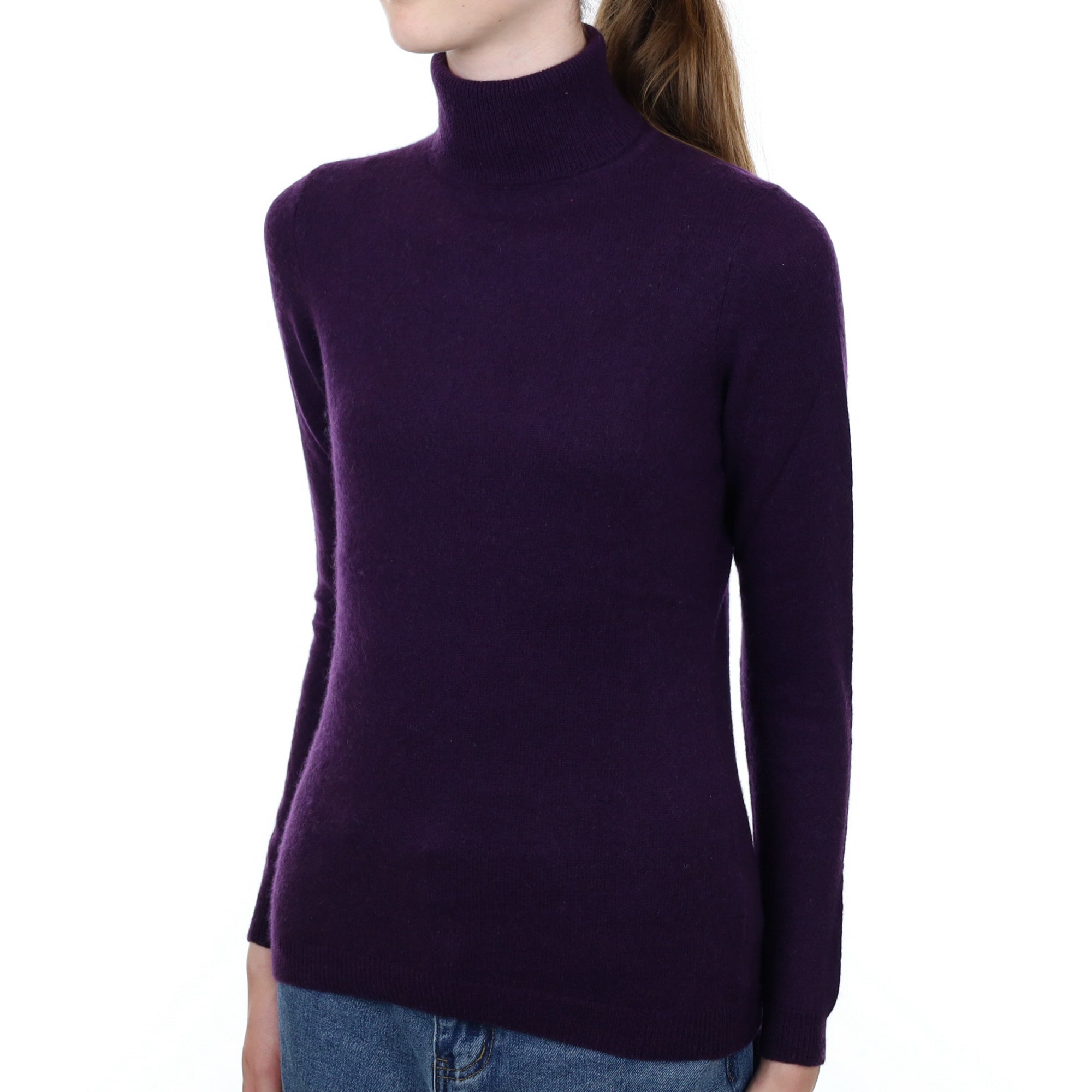 Iris Purple Cashmere Polo Neck Jumper Extra Small
