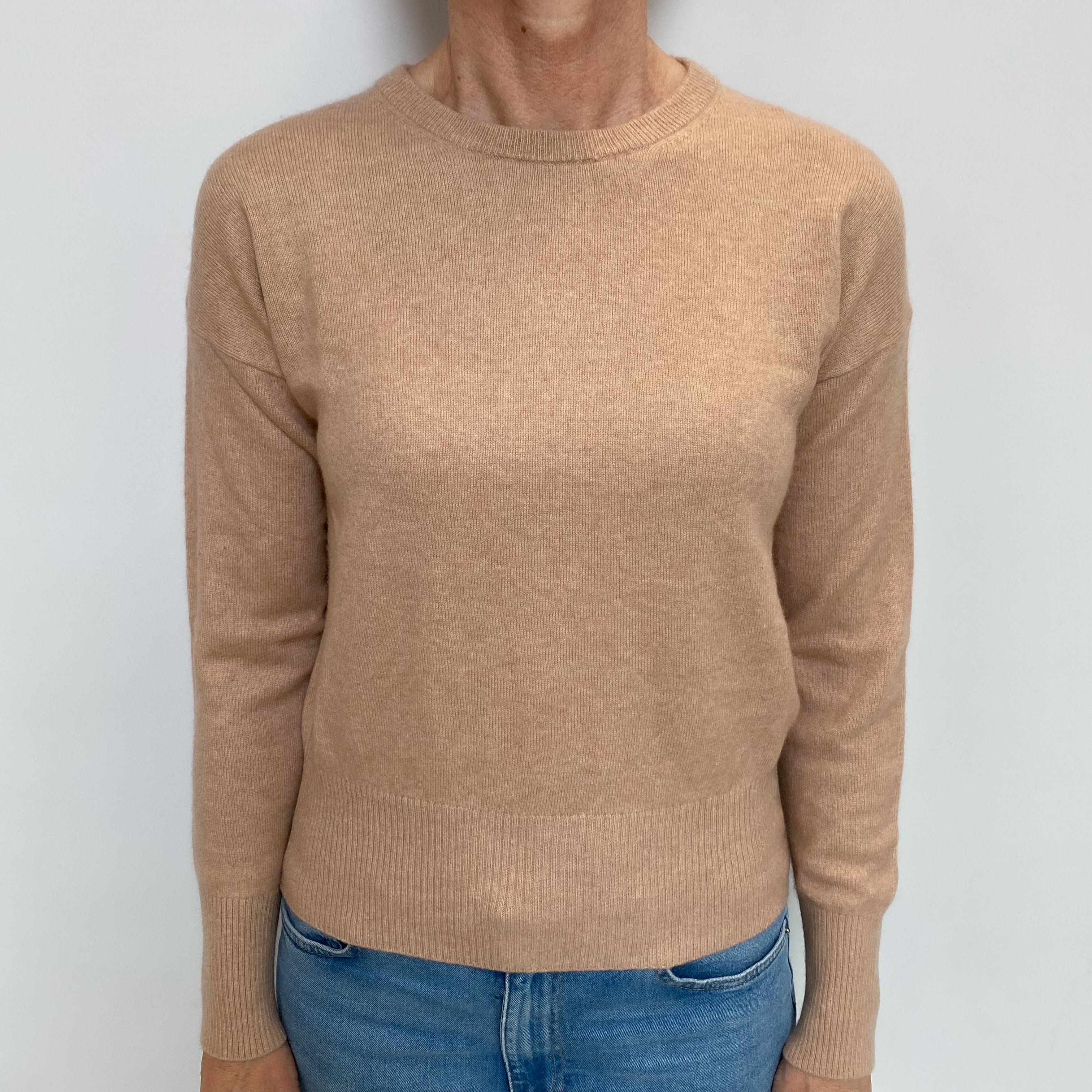 Buff Beige Cashmere Crew Neck Jumper Small
