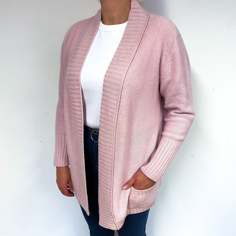 Carnation Pink Chunky Cashmere Edge to Edge Cardigan Large