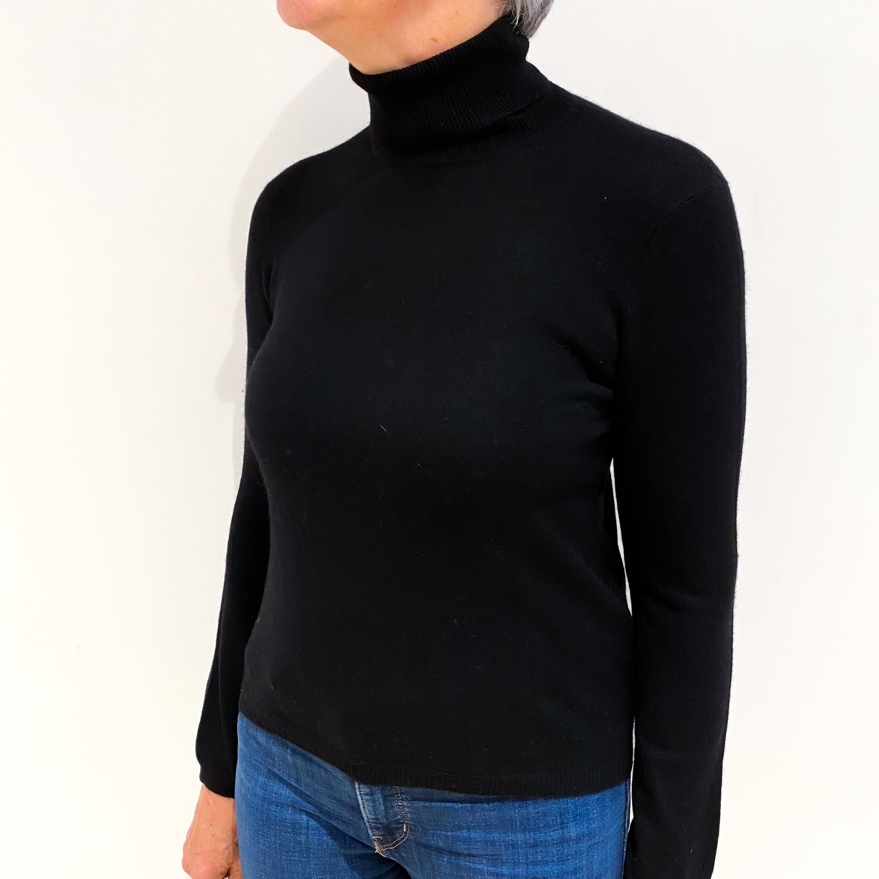 Ralph Lauren Black Cashmere Polo Neck Jumper Medium