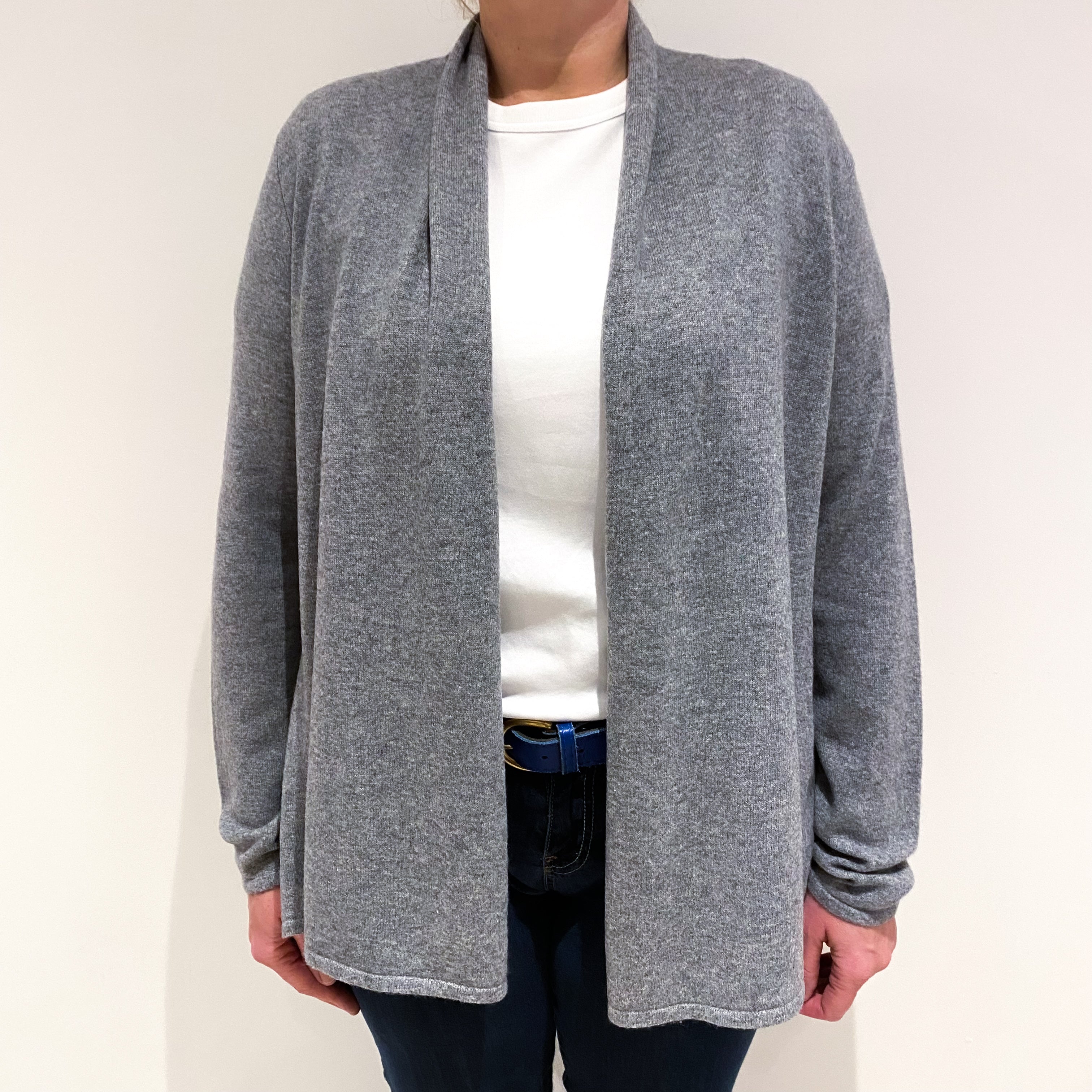 Steel Grey Cashmere Edge to Edge Cardigan Large