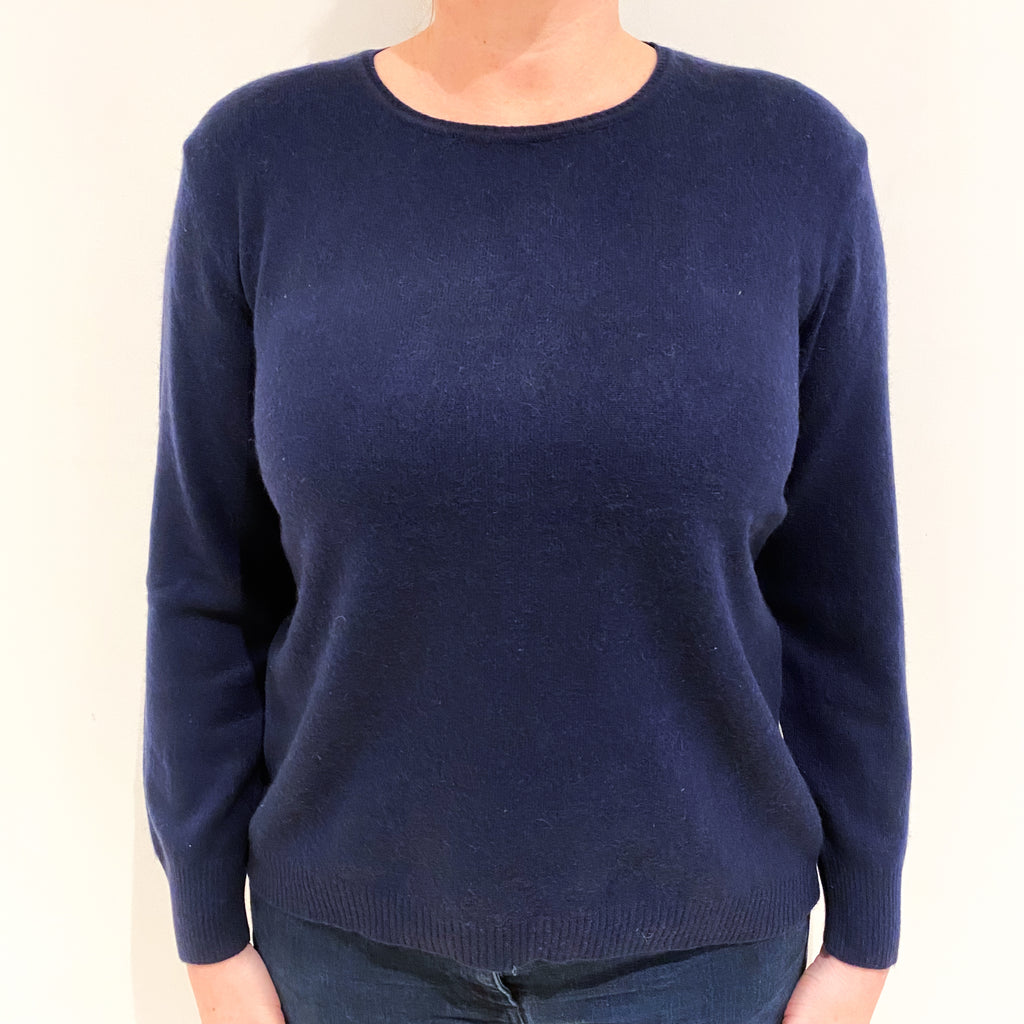 Yorn Dark Navy Cashmere Crew Neck Jumper Large