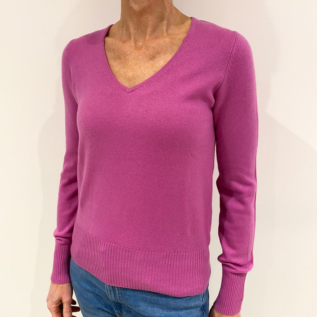 Mature Pink Cashmere V Neck Jumper Small