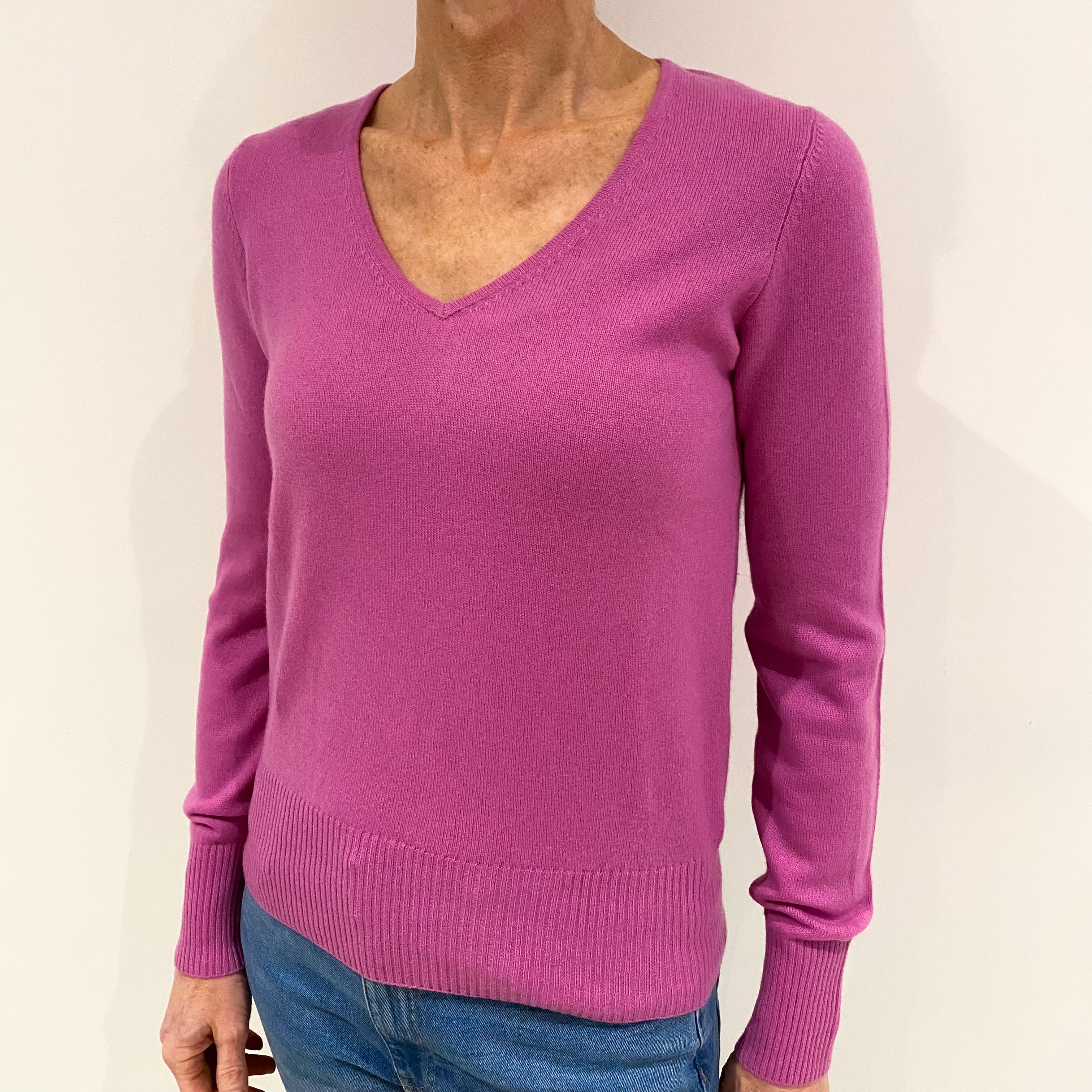 Mature Pink Cashmere V Neck Jumper Small