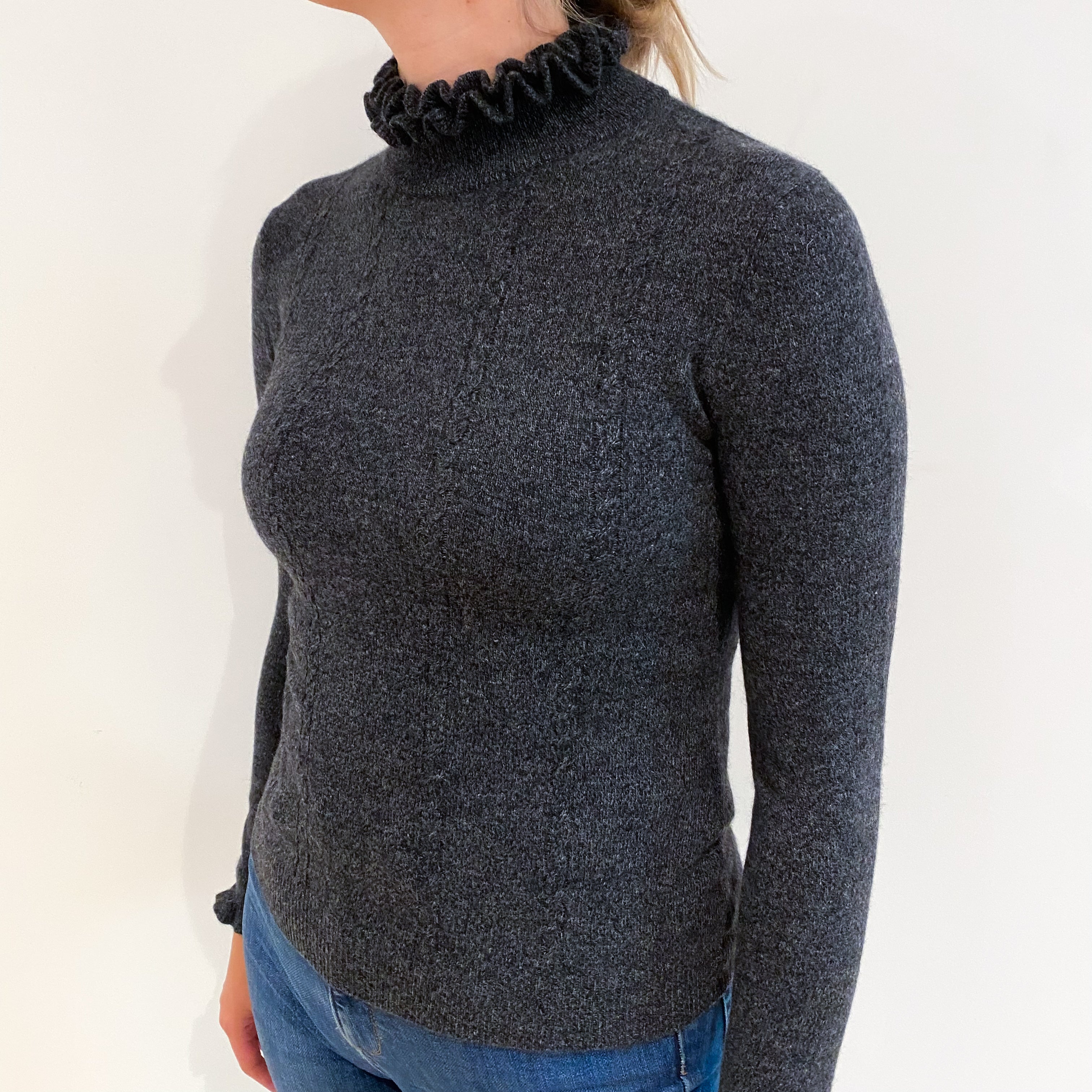 Charcoal Grey Marl Cashmere Turtle Neck Jumper Small