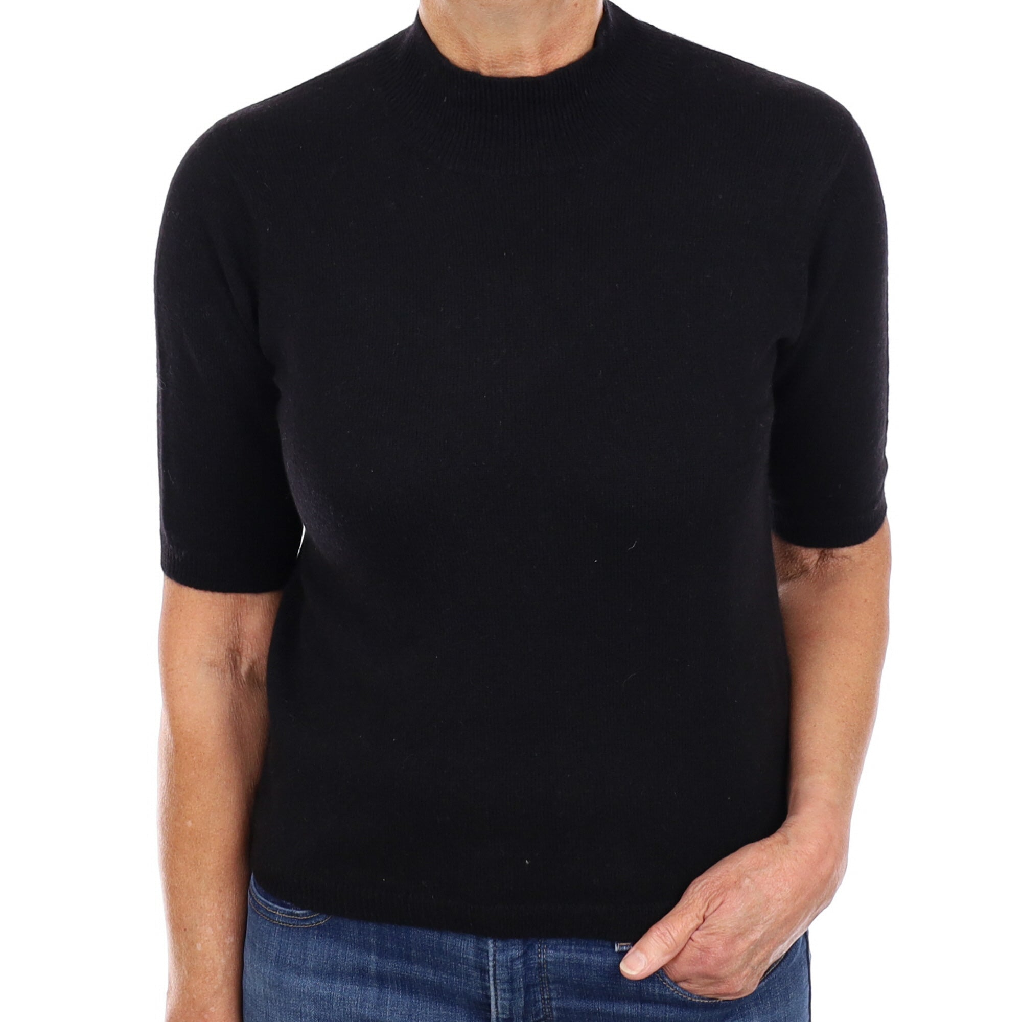 Black Cashmere Short Sleeve Turtle Neck Jumper Medium