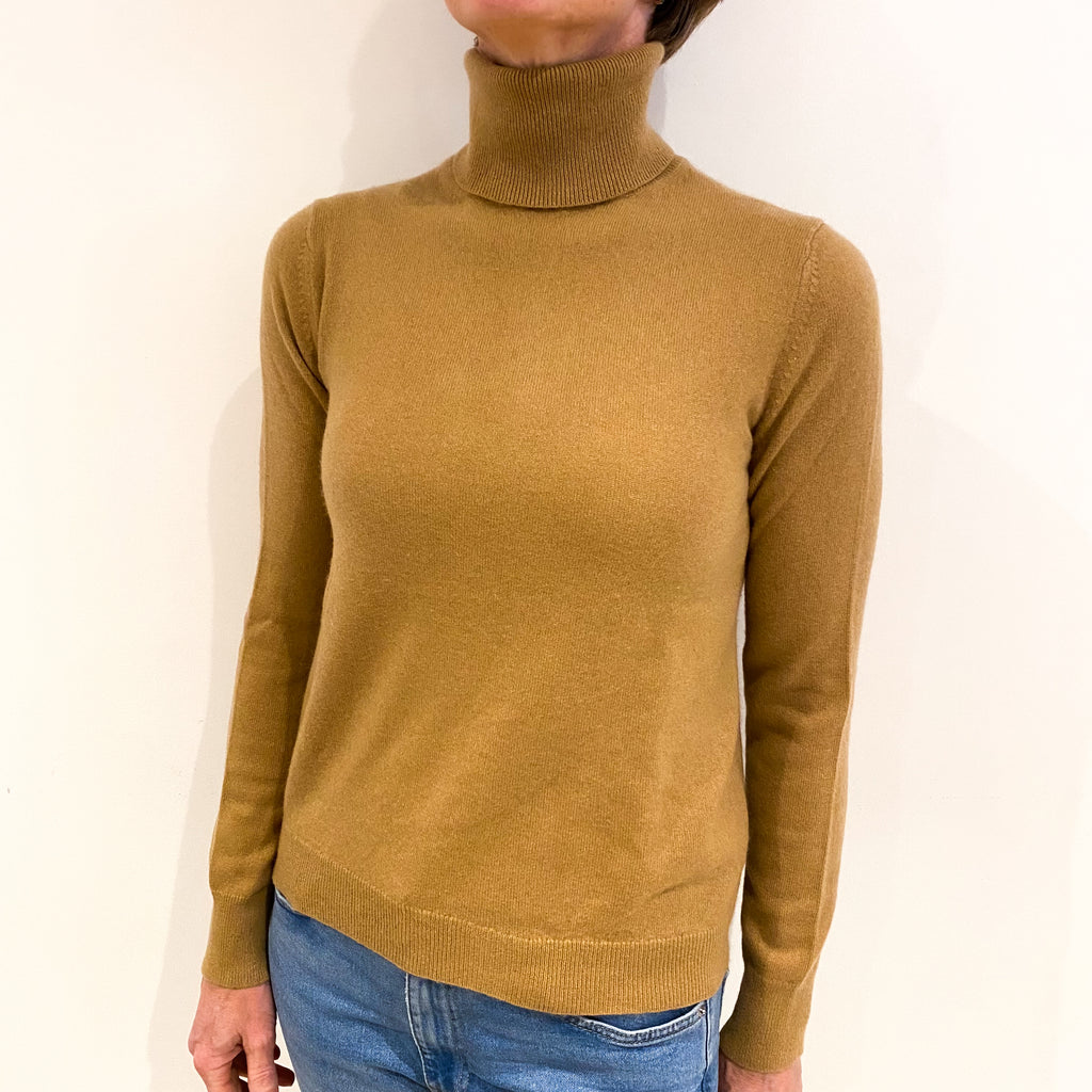 Camel Brown Cashmere Polo Neck Jumper Small