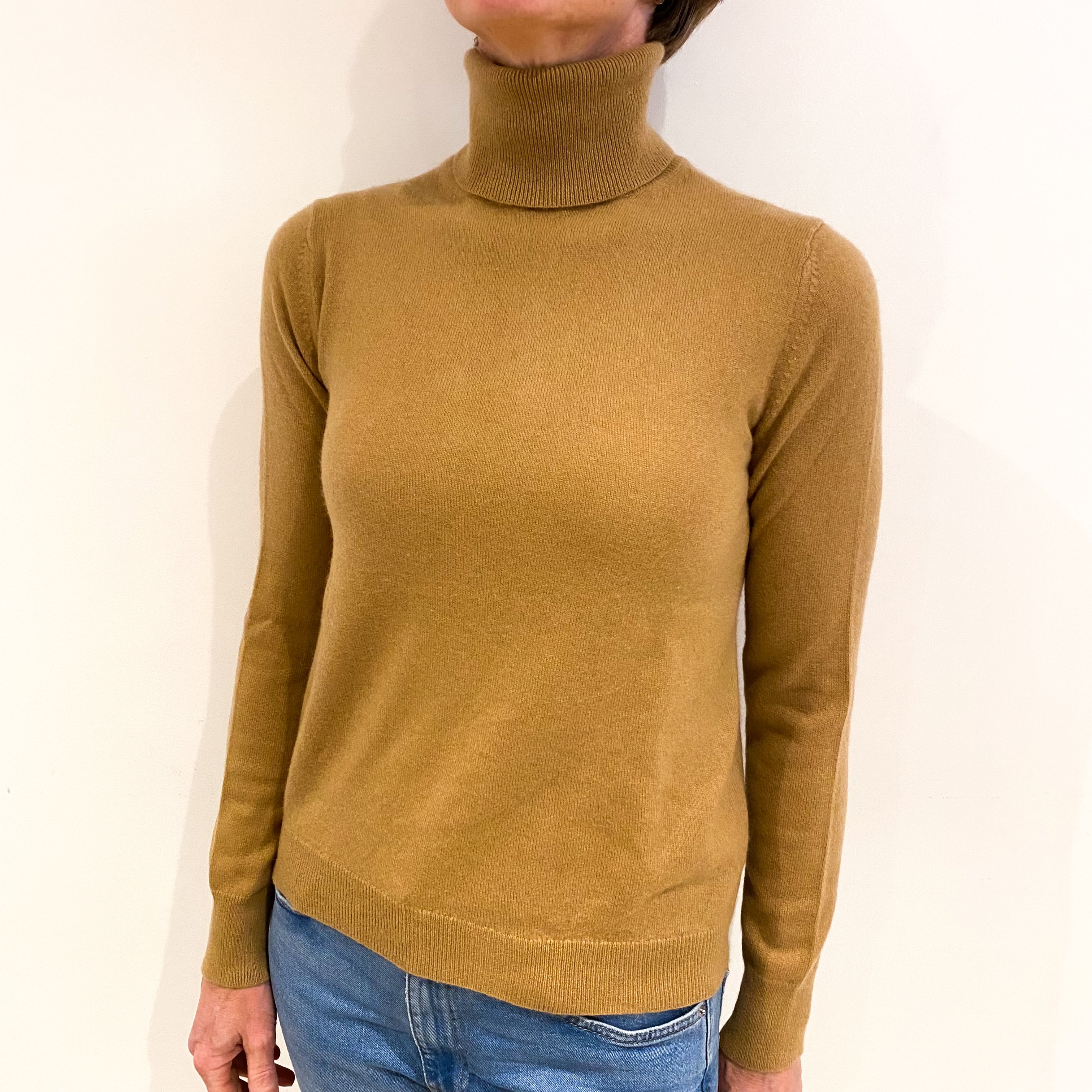 Camel Brown Cashmere Polo Neck Jumper Small