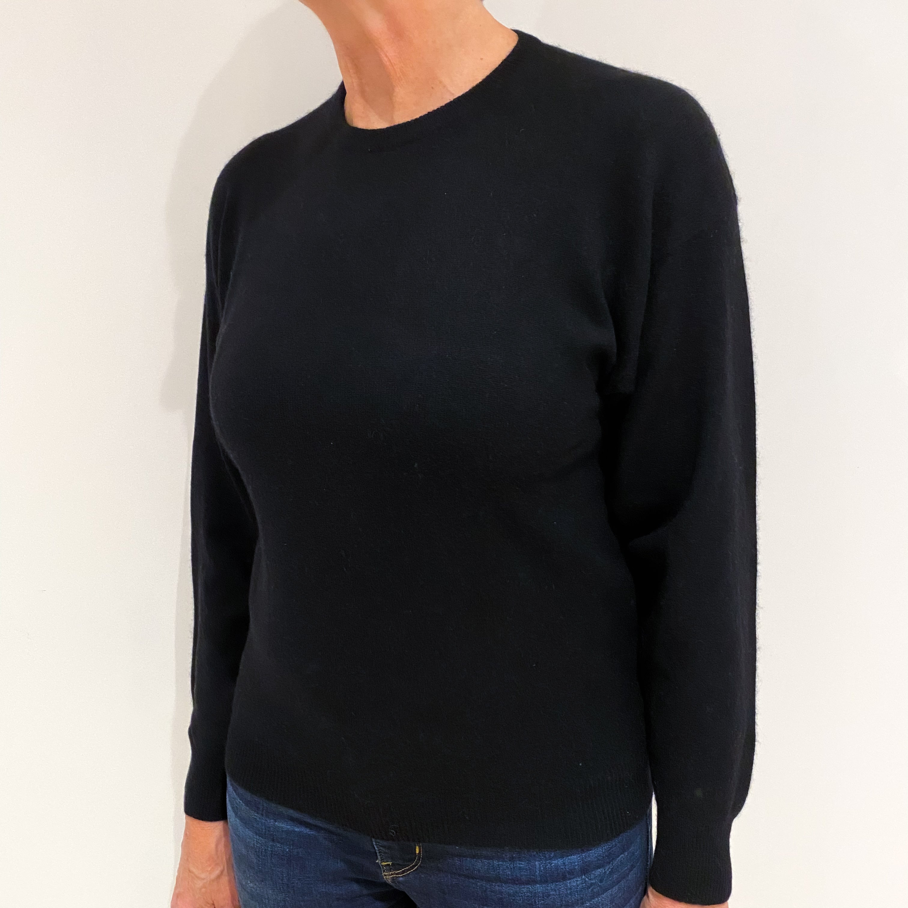 Black Cashmere Crew Neck Jumper Medium