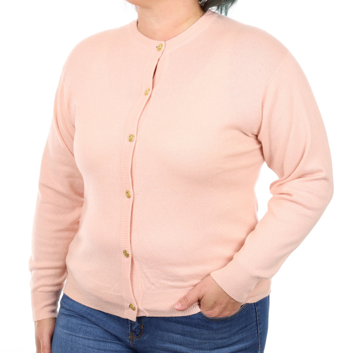 Coronation Pink Cashmere Crew Neck Cardigan Large