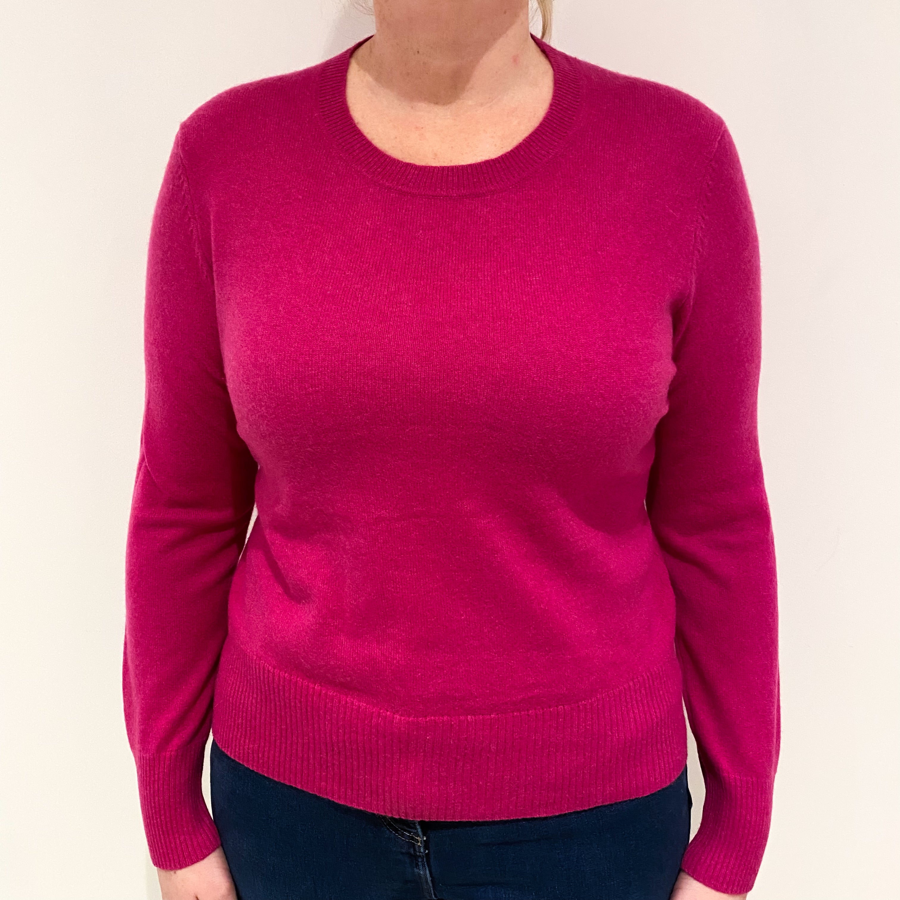 Fuchsia Pink Cashmere Crew Neck Jumper Large