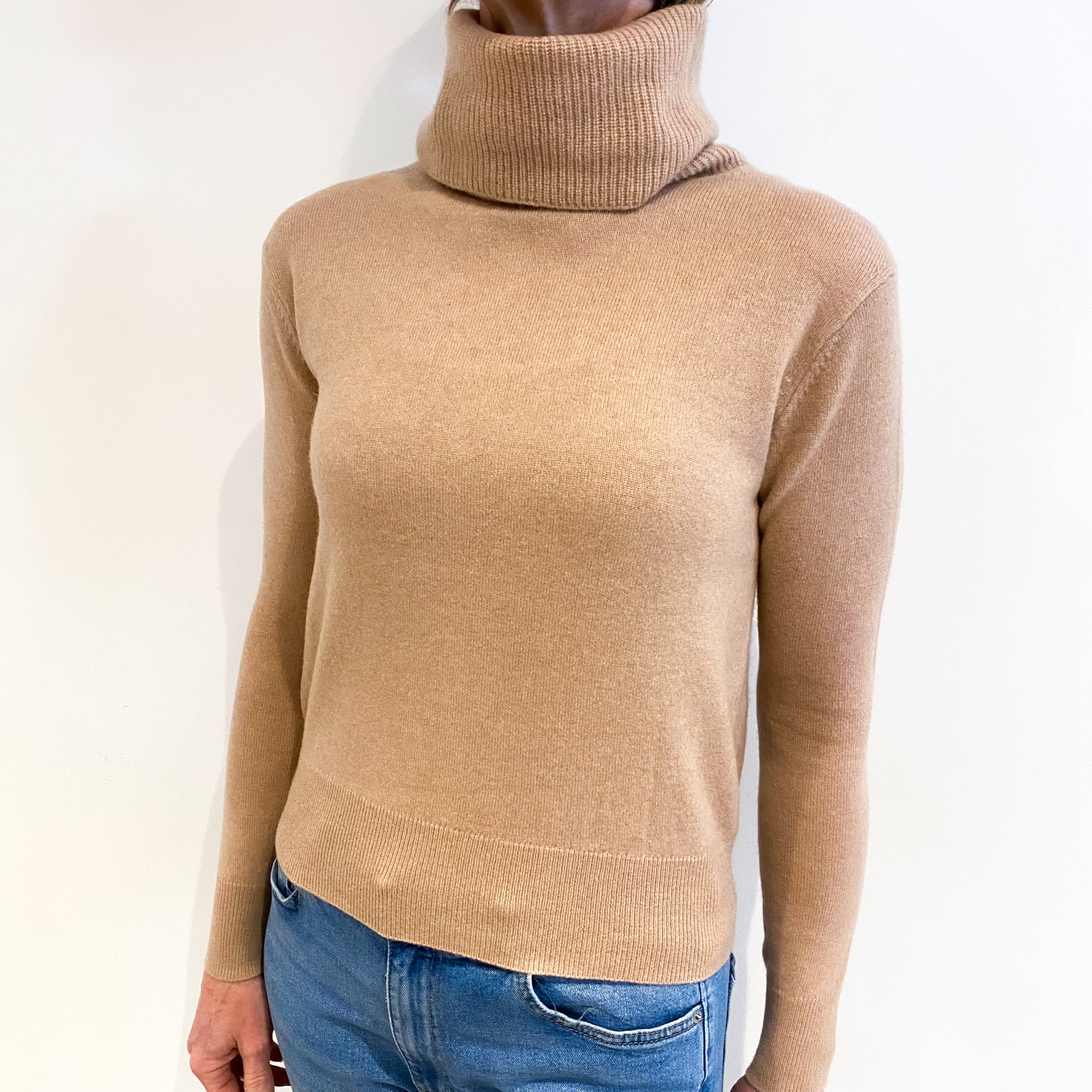 Nude Beige Cashmere Polo Neck Jumper Small