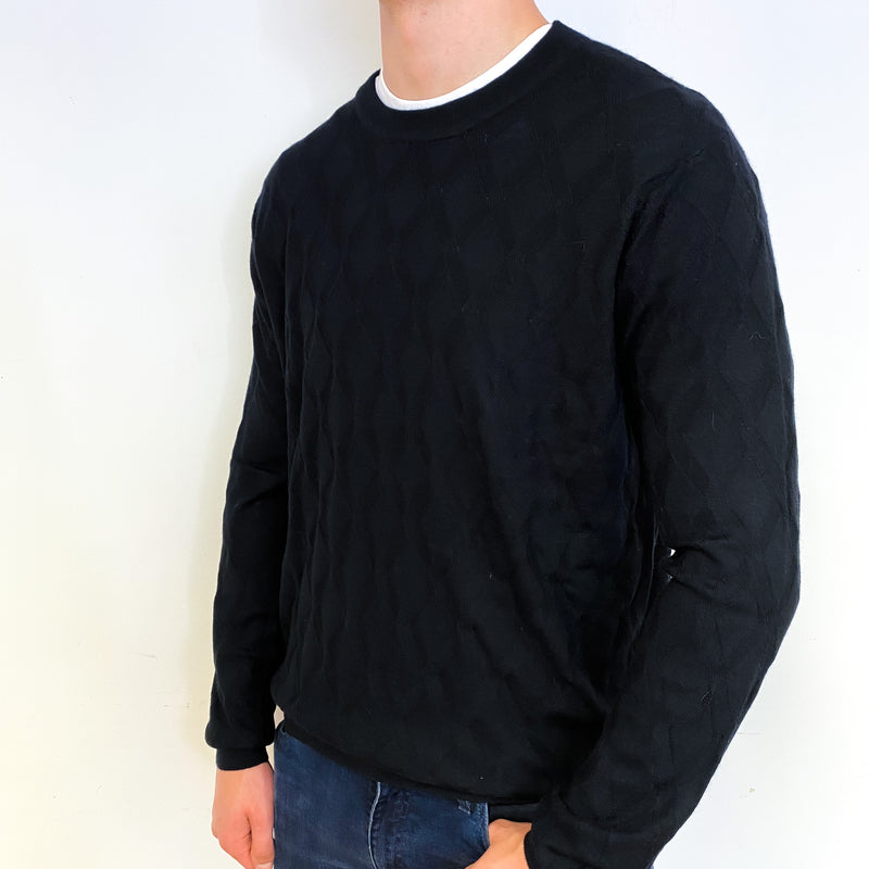 Men's Black Diamond Fine Knit Cashmere Crew Neck Jumper XXL