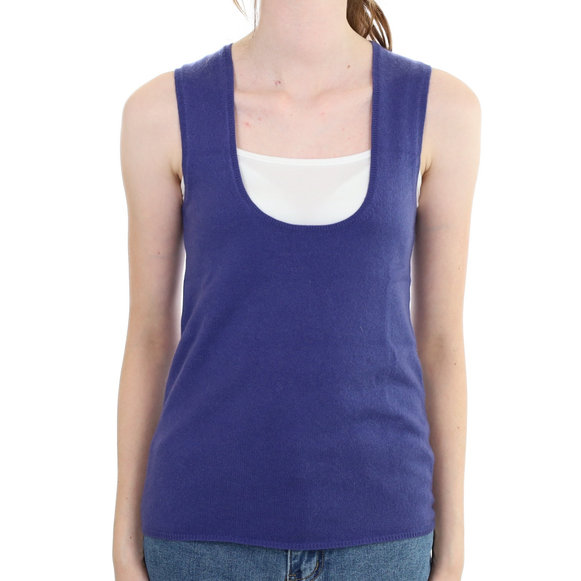 Periwinkle Blue Cashmere Low Scoop Neck Vest Extra Small