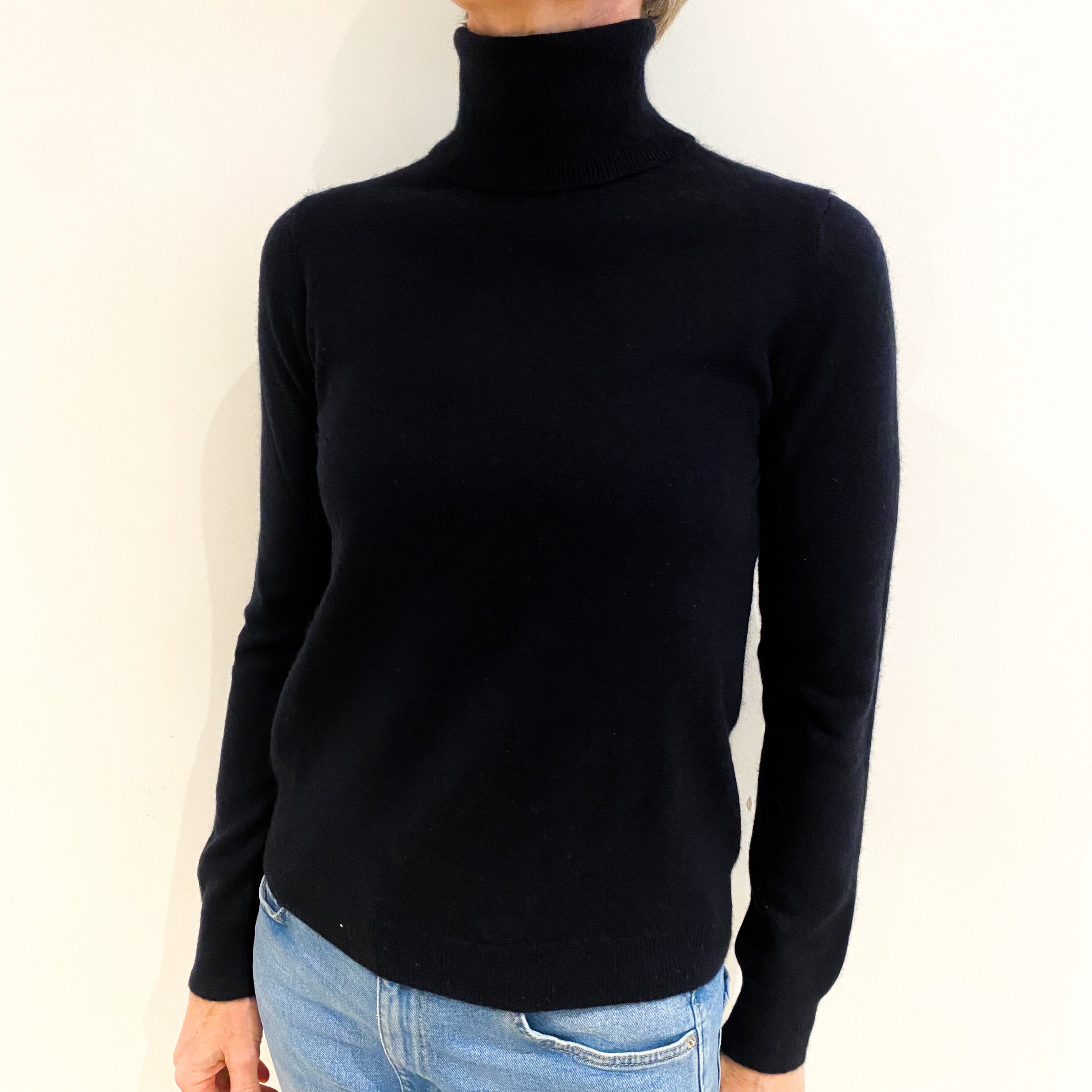 Navy Blue Cashmere Polo Neck Jumper Small