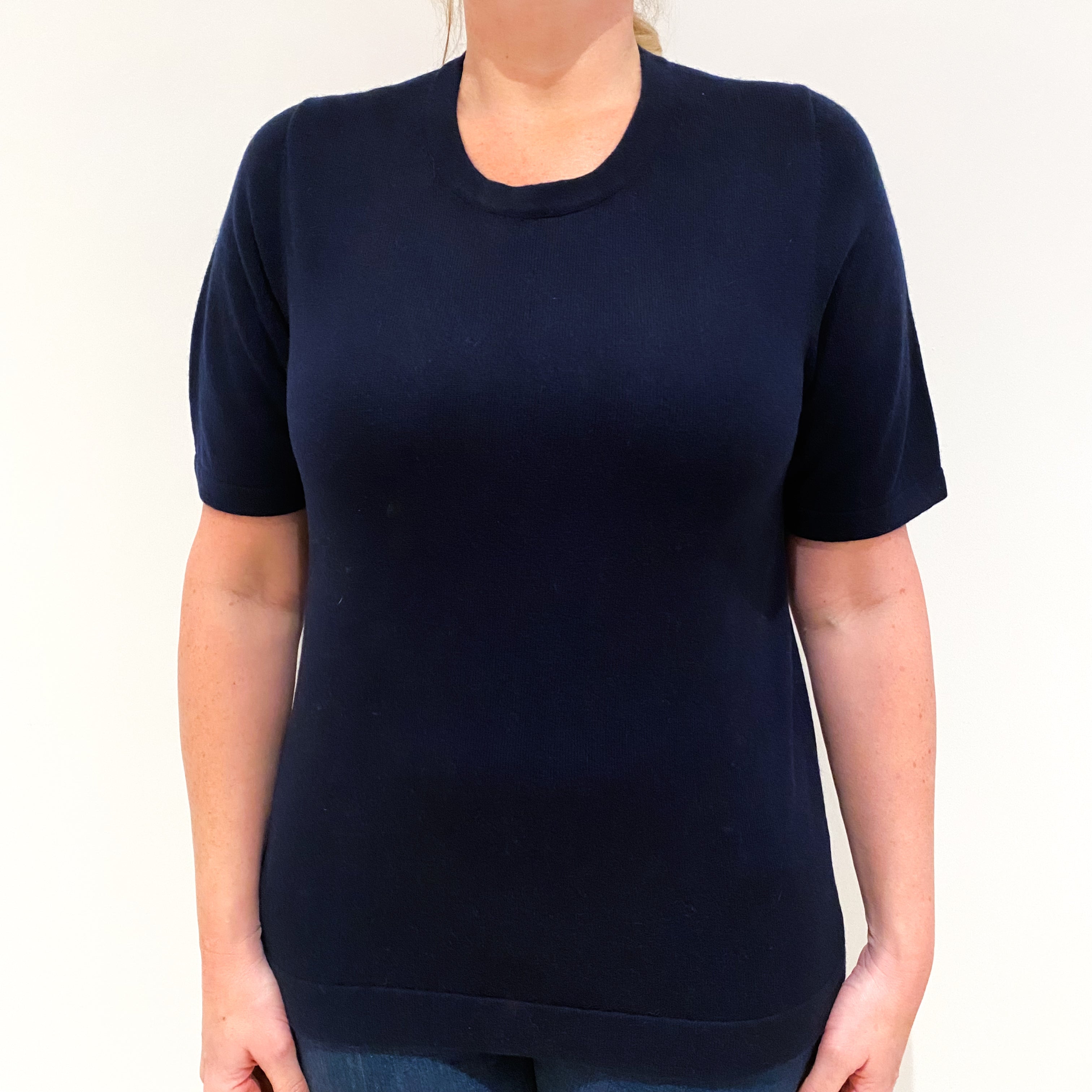 Navy Blue Short Sleeved Crew Neck Jumper Large