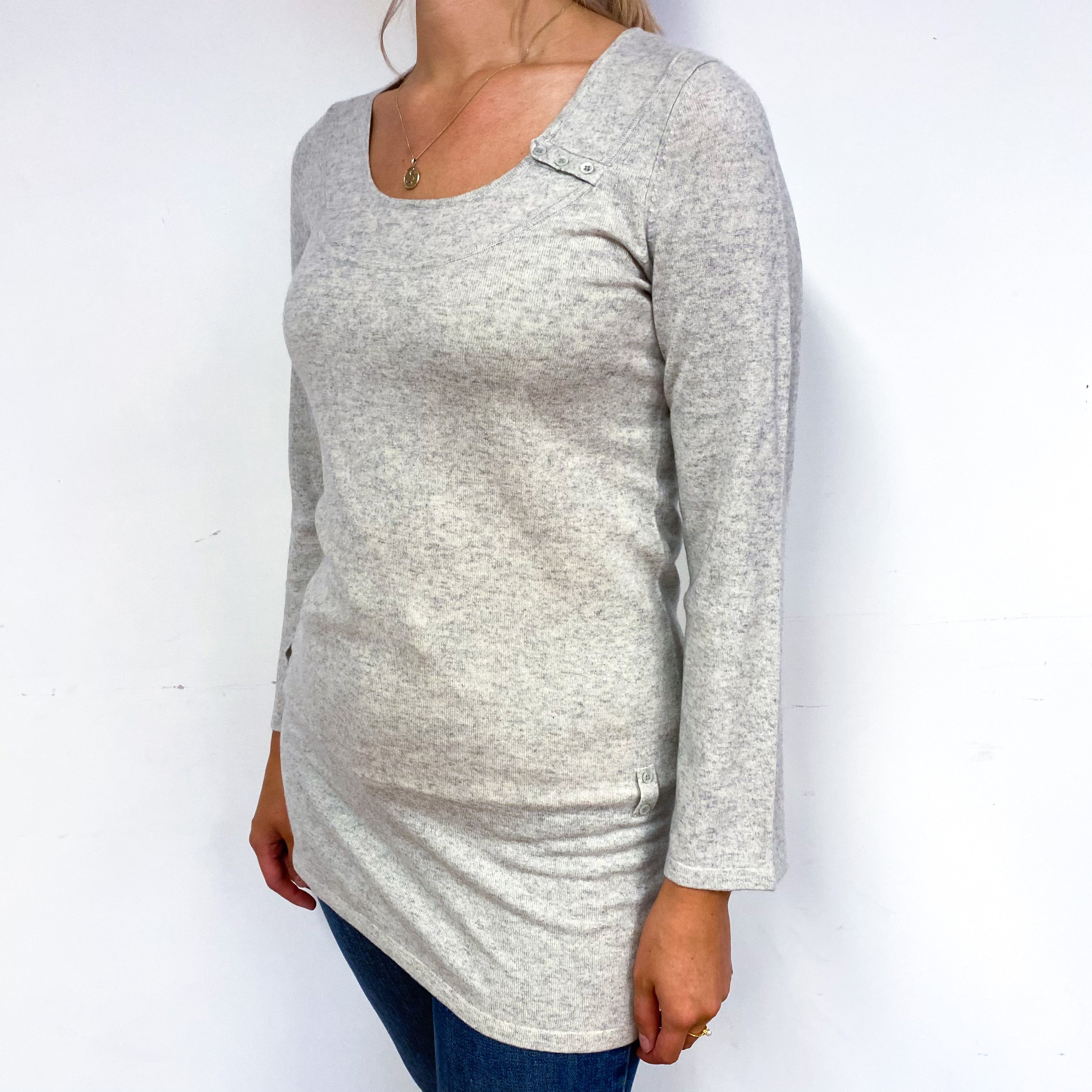 Mist Grey Longline Cashmere Scoop Neck Jumper Small