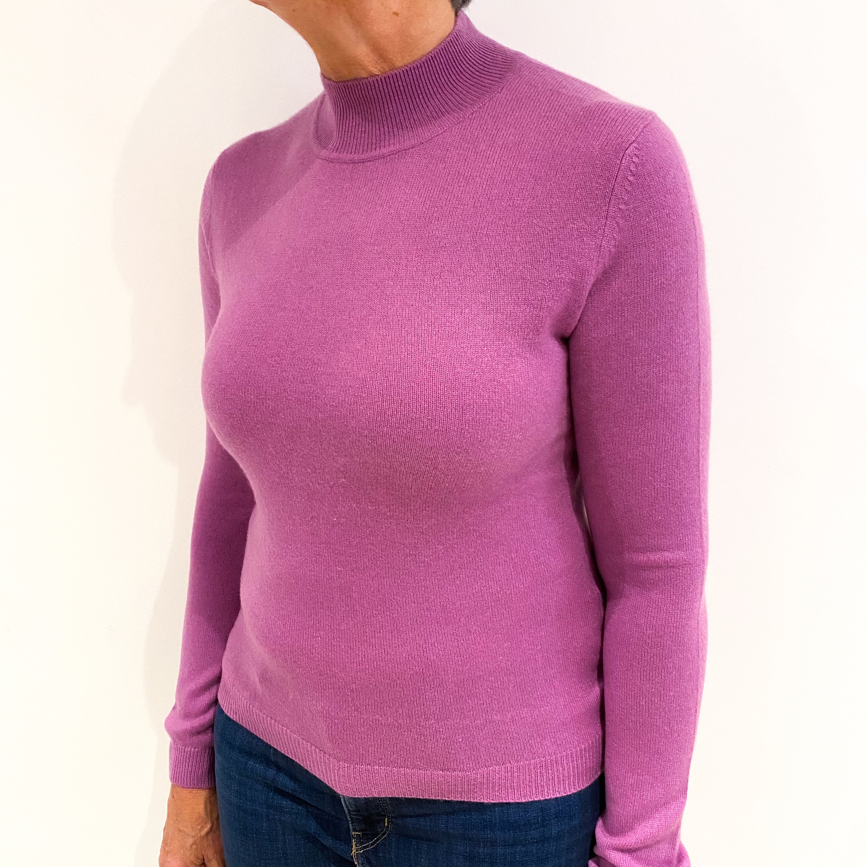 Mauve Pink Cashmere Turtle Neck Jumper Medium