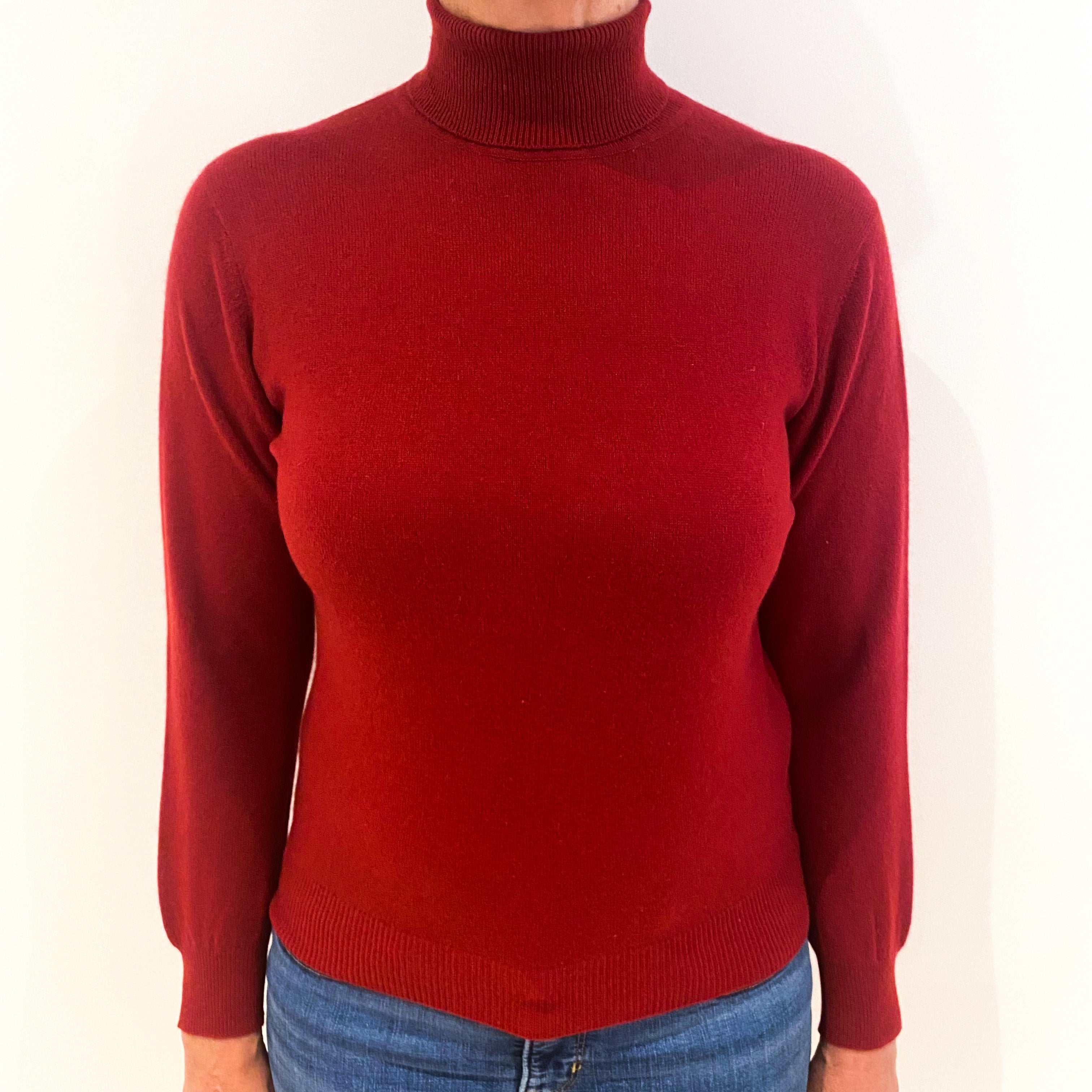 Crimson Red Cashmere Polo Neck Jumper Medium