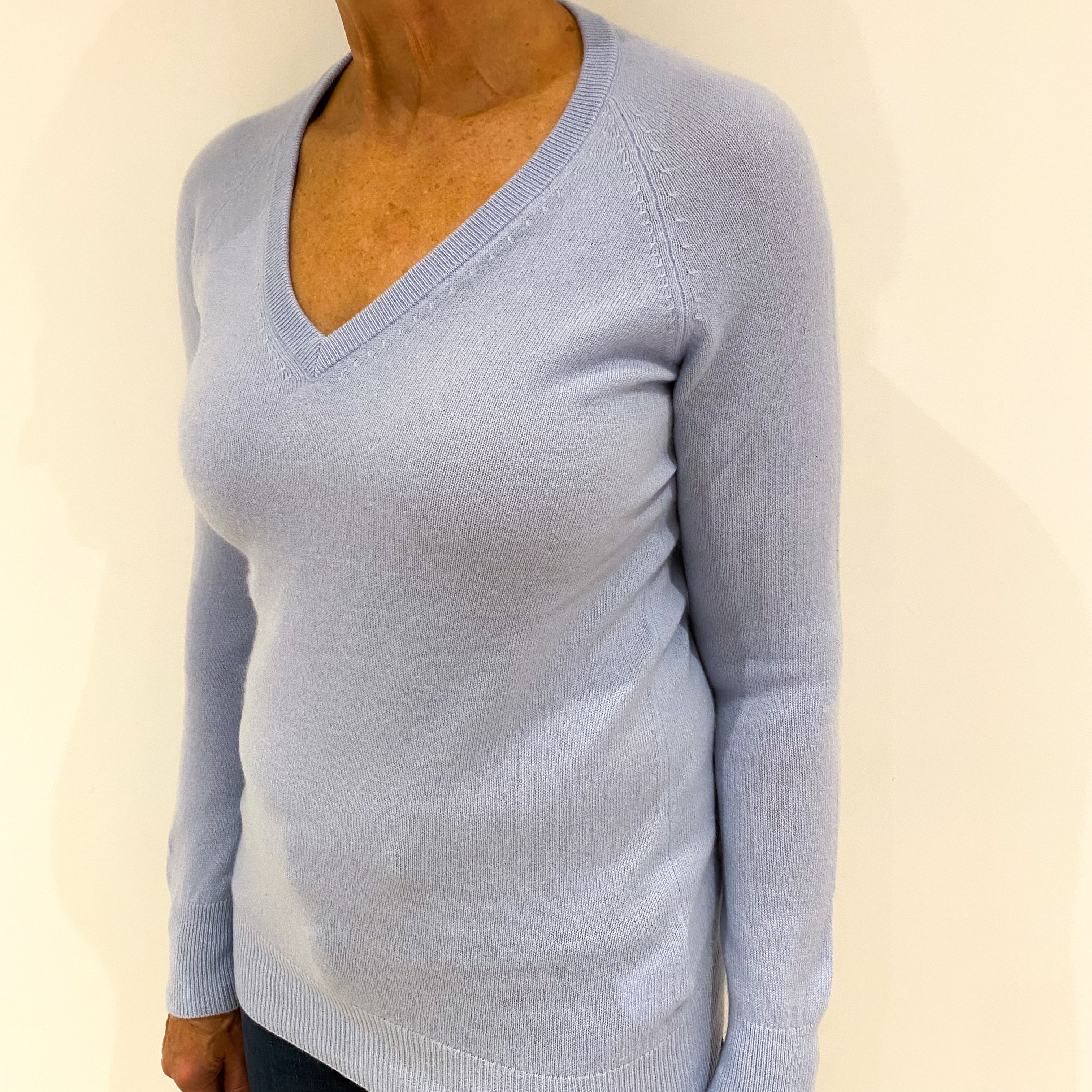 Powder Blue Cashmere V-Neck Jumper Medium