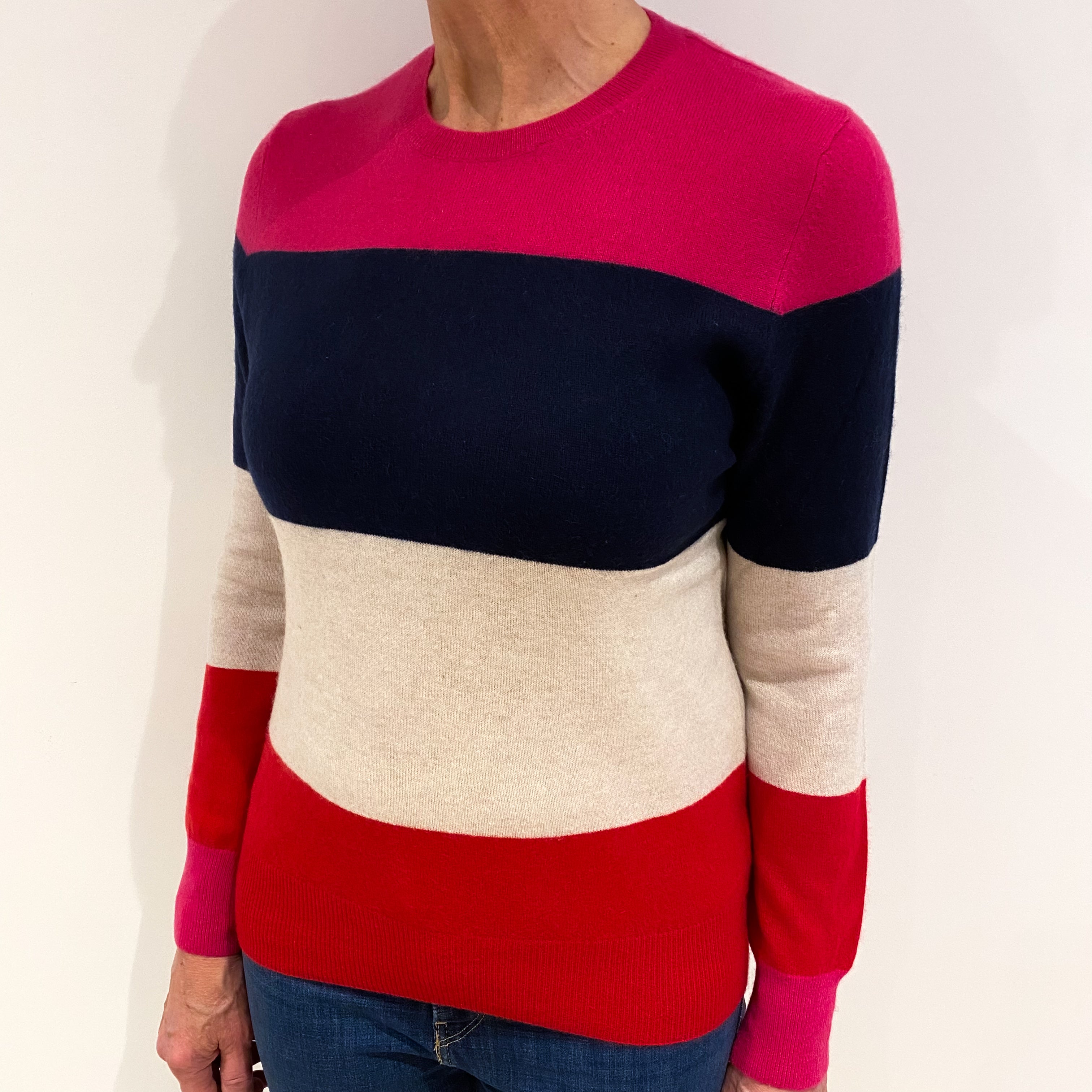Colourful Striped Cashmere Crew Neck Jumper Medium