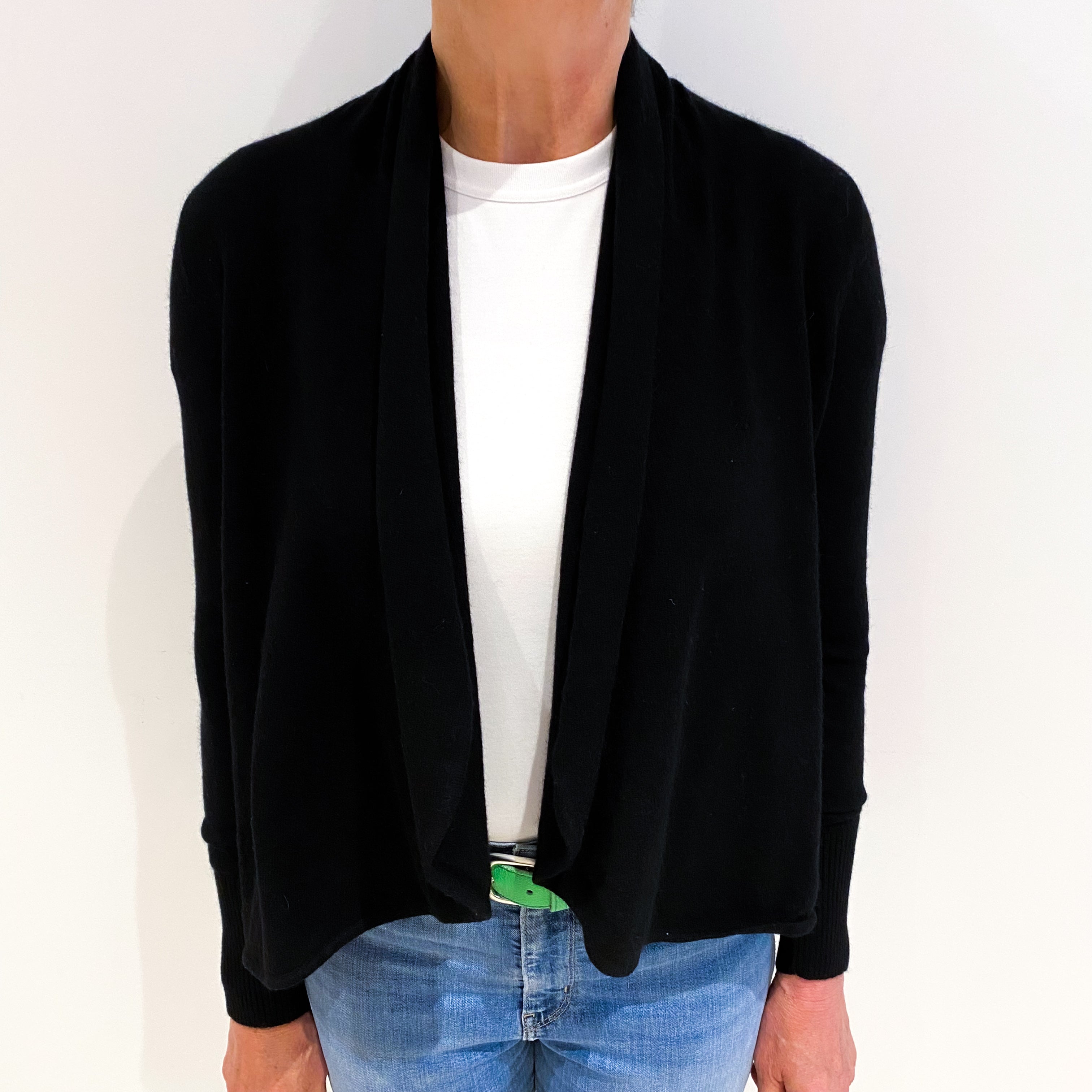 Black Cashmere Edge To Edge Waterfall Cardigan Medium