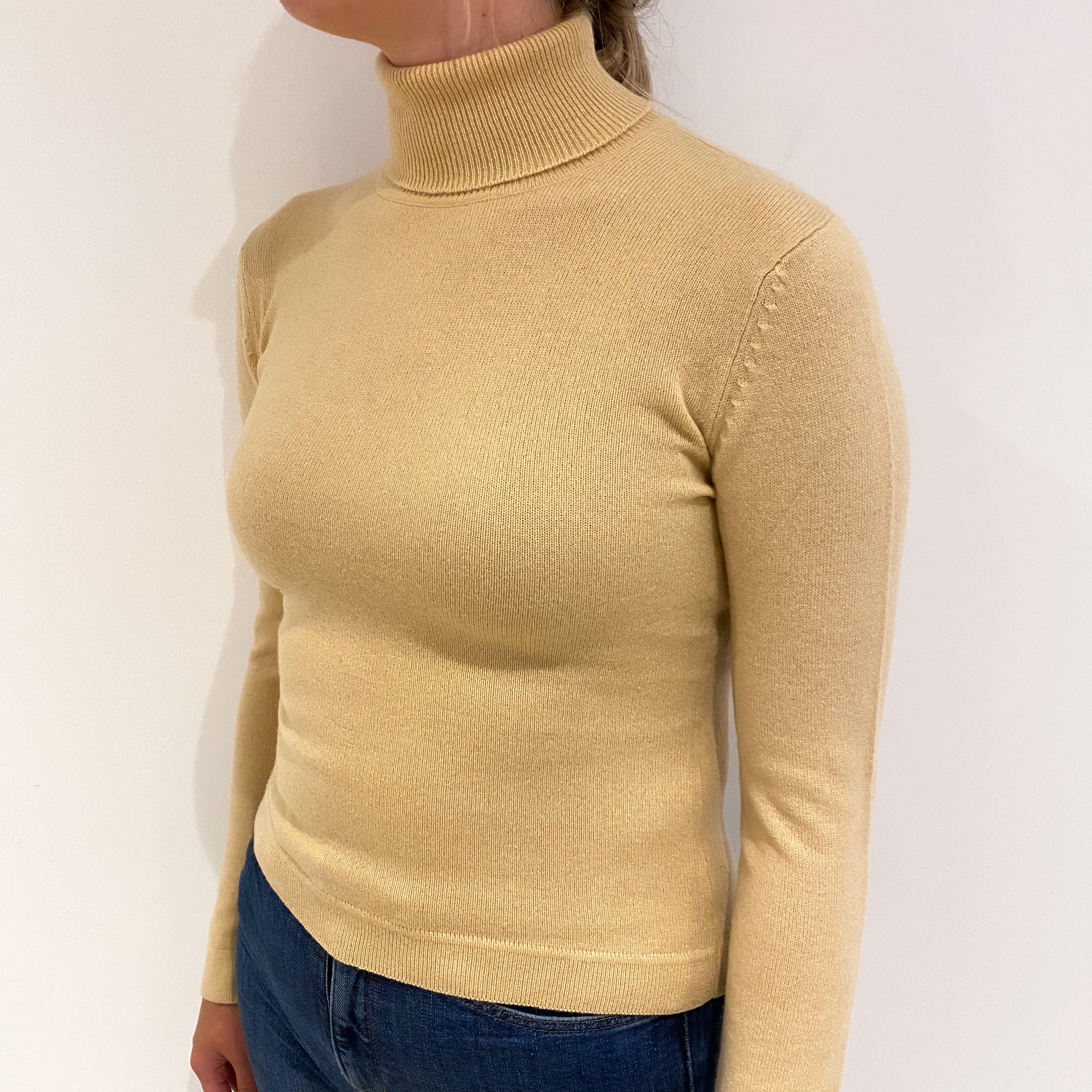 Fudge Brown Cashmere Polo Neck Jumper Small