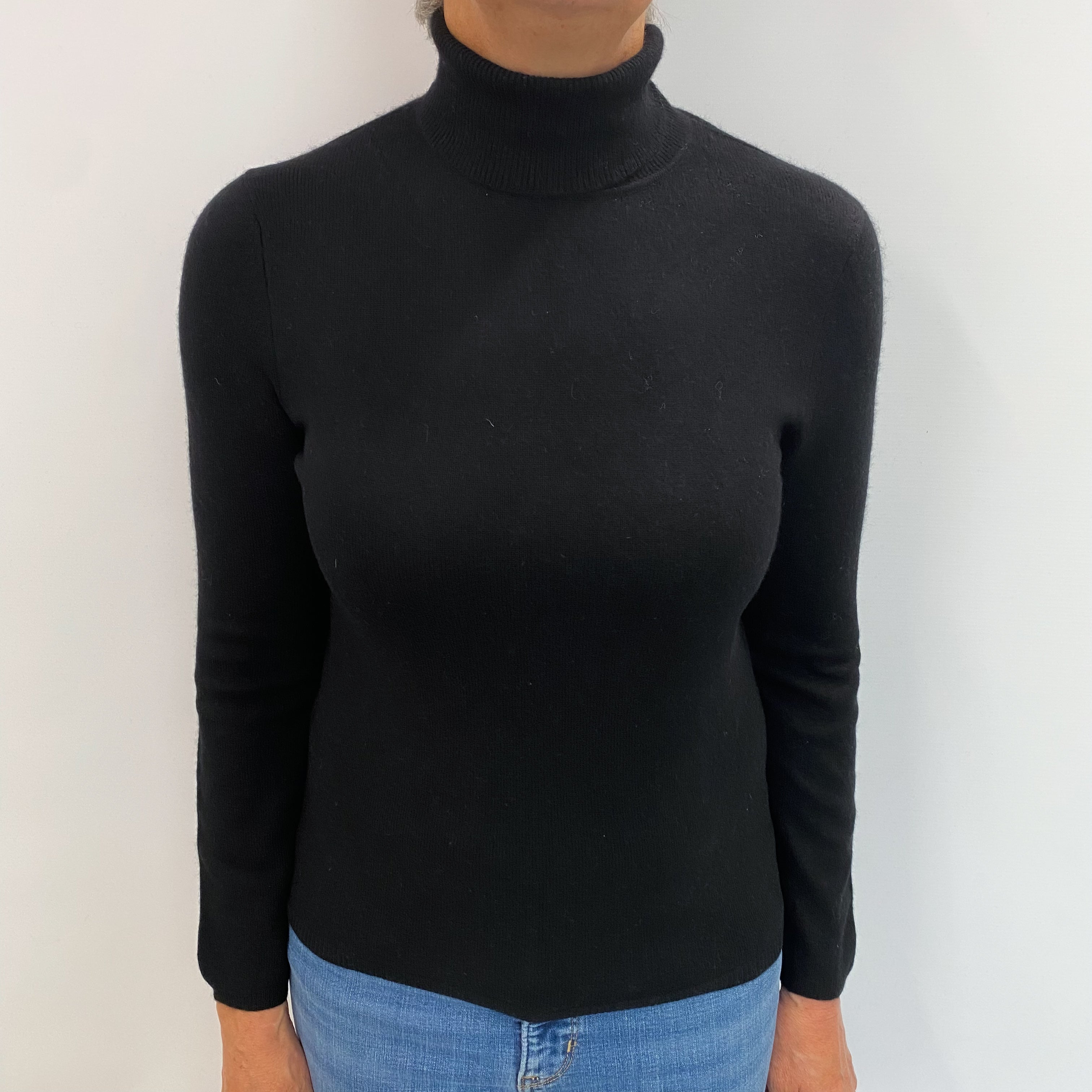 Black Cashmere Polo Neck Jumper Medium