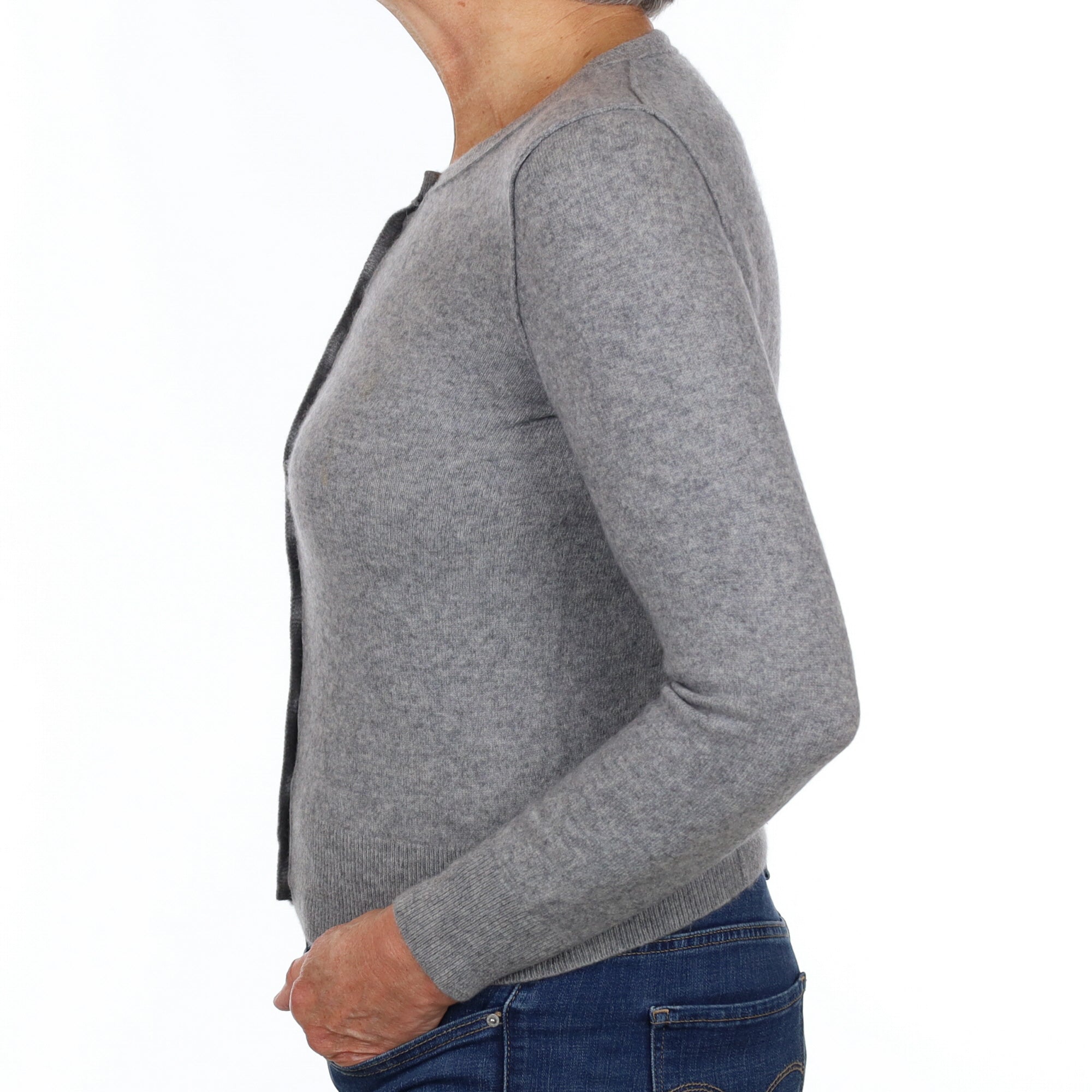 Smoke Grey Cashmere Crew Neck Cardigan Medium