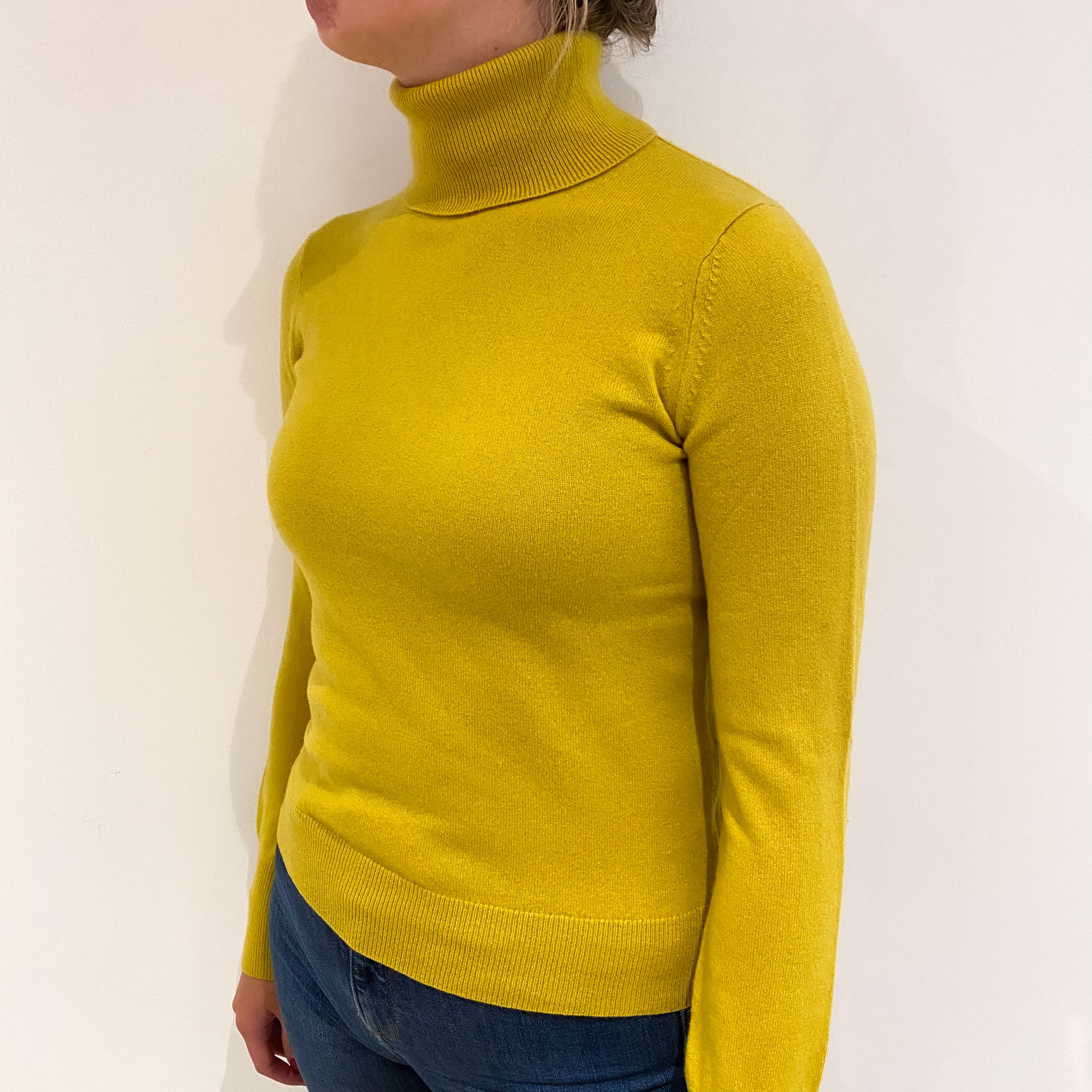 Lichen Yellow Cashmere Polo Neck Jumper Small