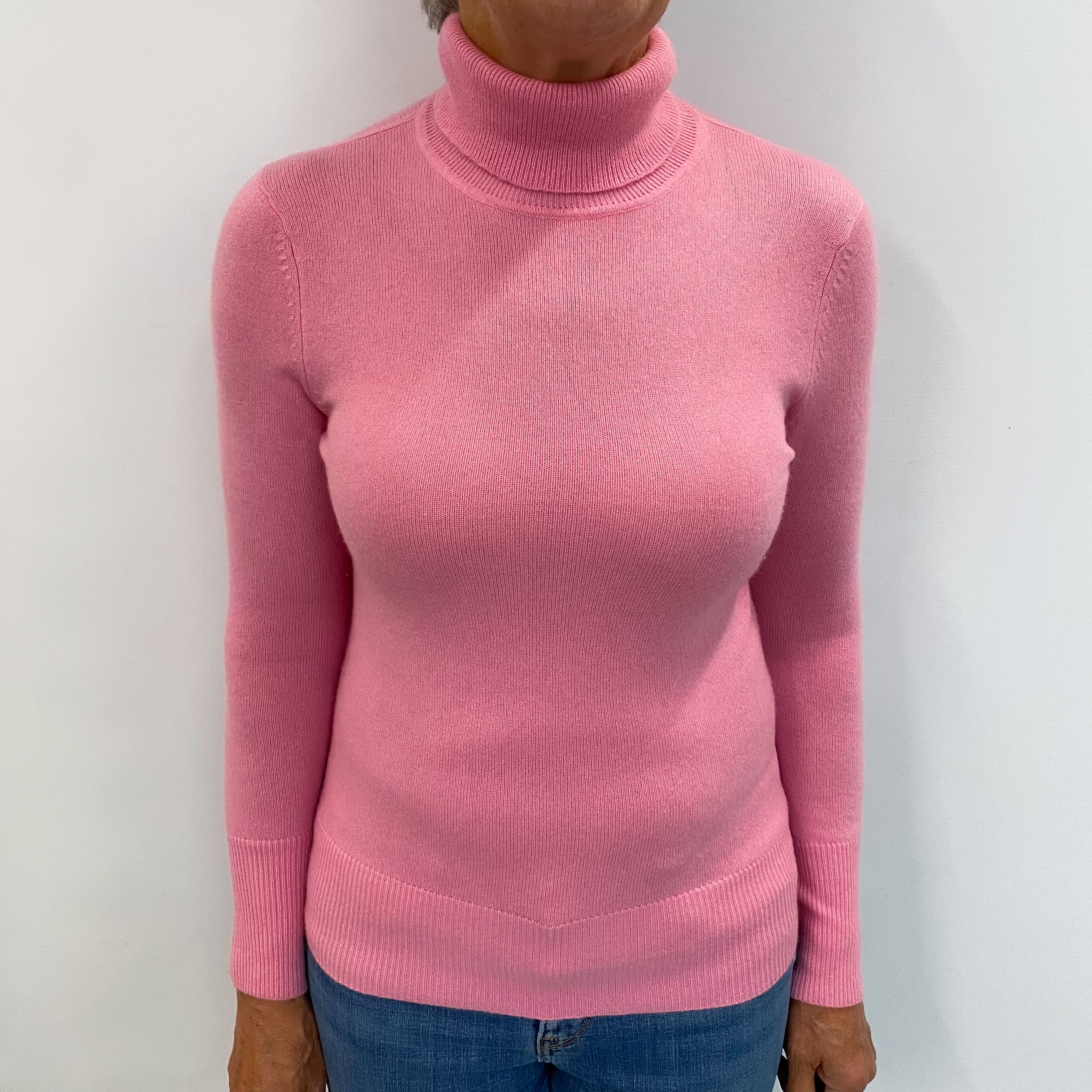 Bubblegum Pink Cashmere Polo Neck Jumper Medium