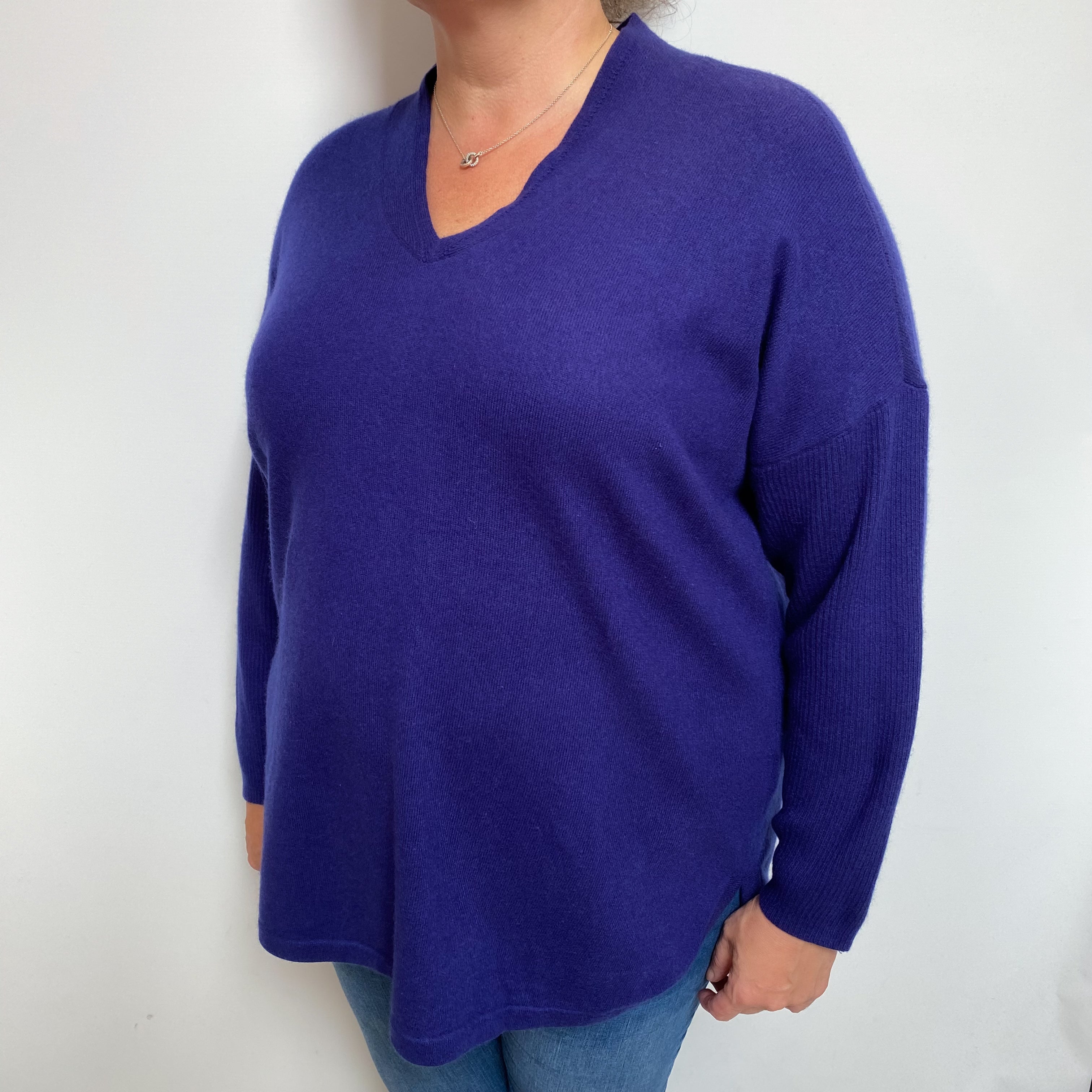 Pansy Purple Cashmere V Neck Jumper Extra Large