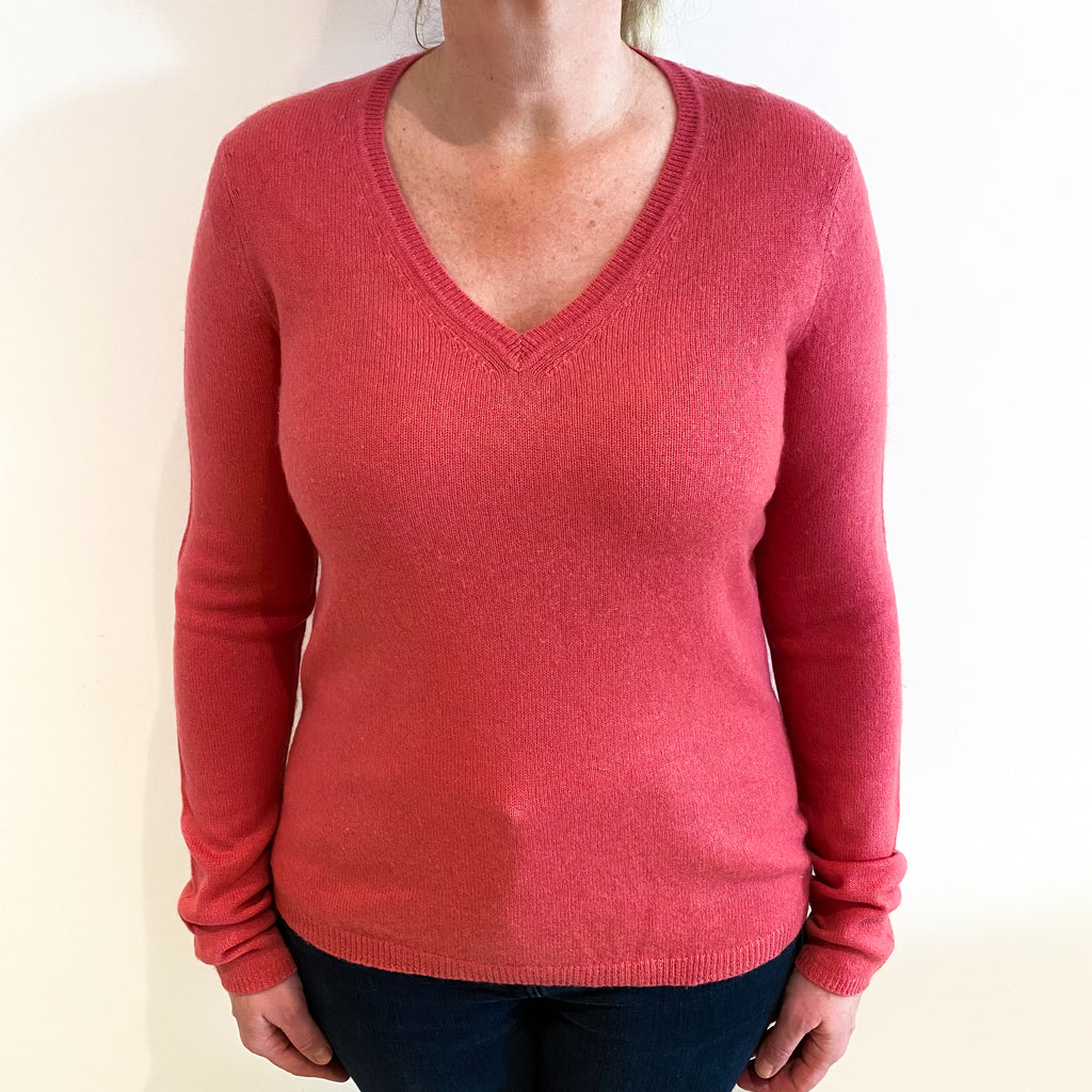 Loganberry Pink Cashmere V Neck Jumper Large