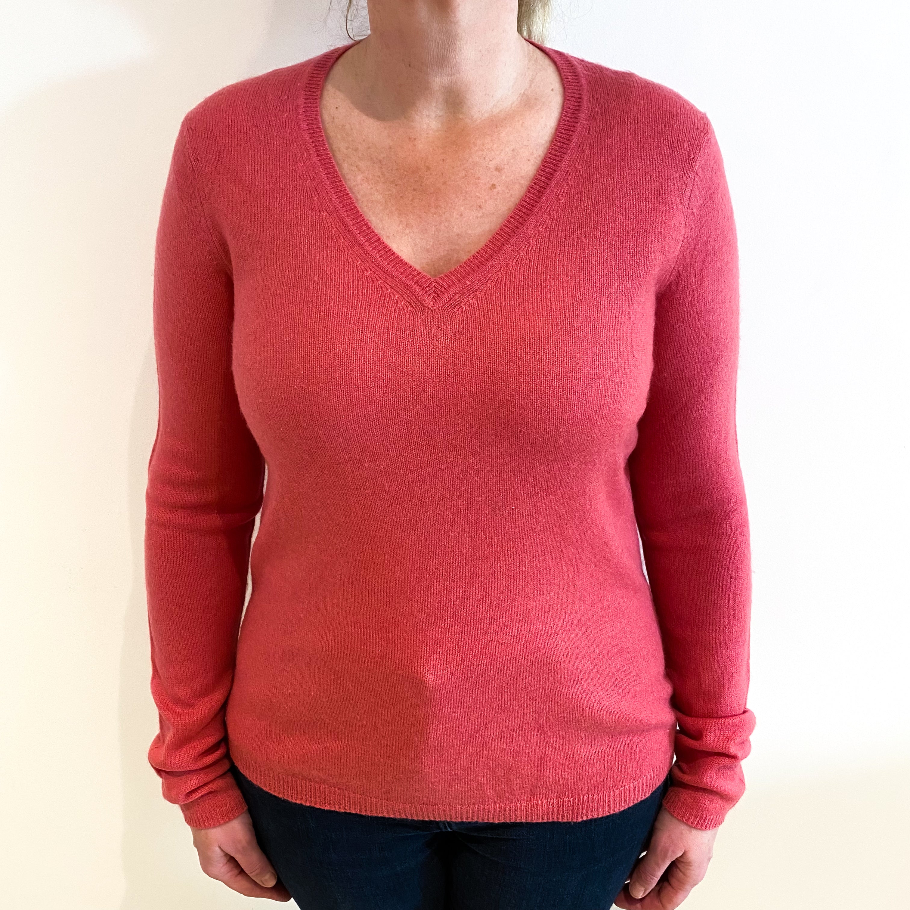 Loganberry Pink Cashmere V Neck Jumper Large
