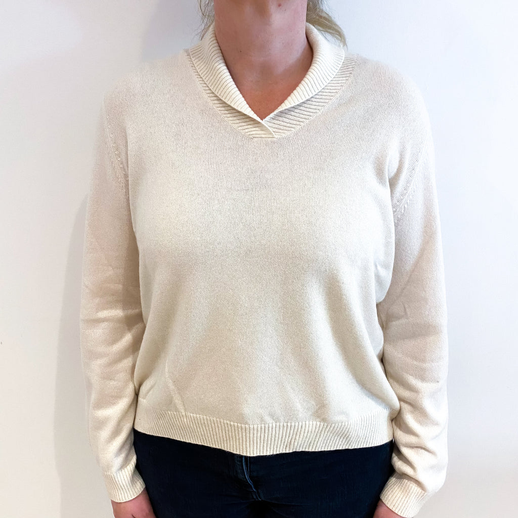Vanilla Cream Cashmere Shawl Collar Jumper Large