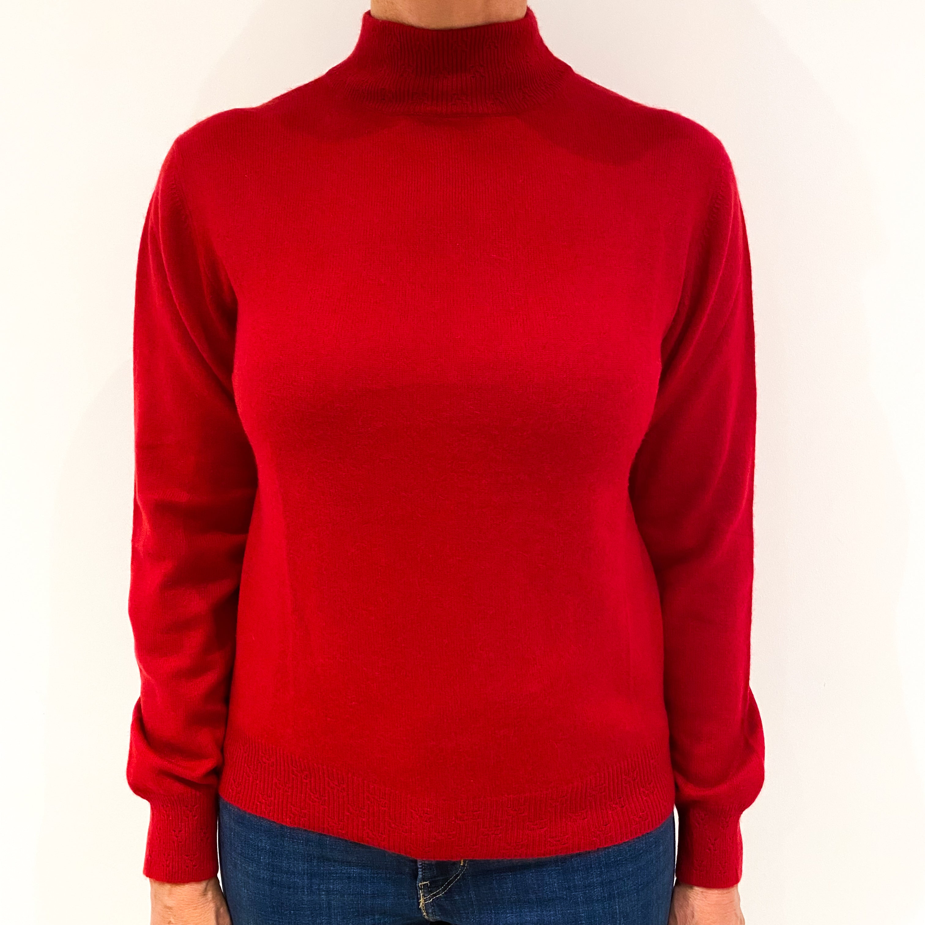 Post Box Red Cashmere Polo Neck Jumper Medium