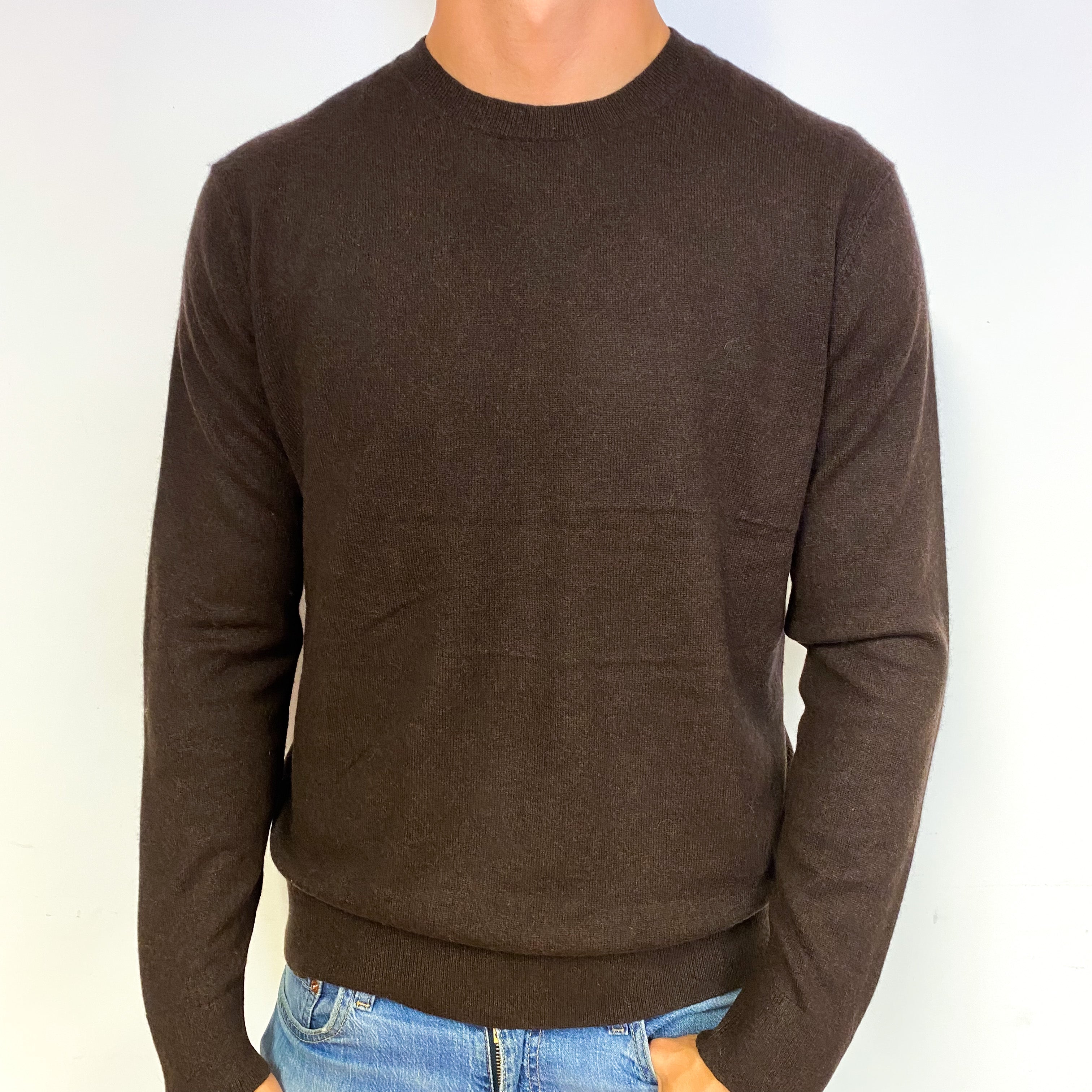 Men's Peppercorn Brown Cashmere Crew Neck Jumper Extra Large
