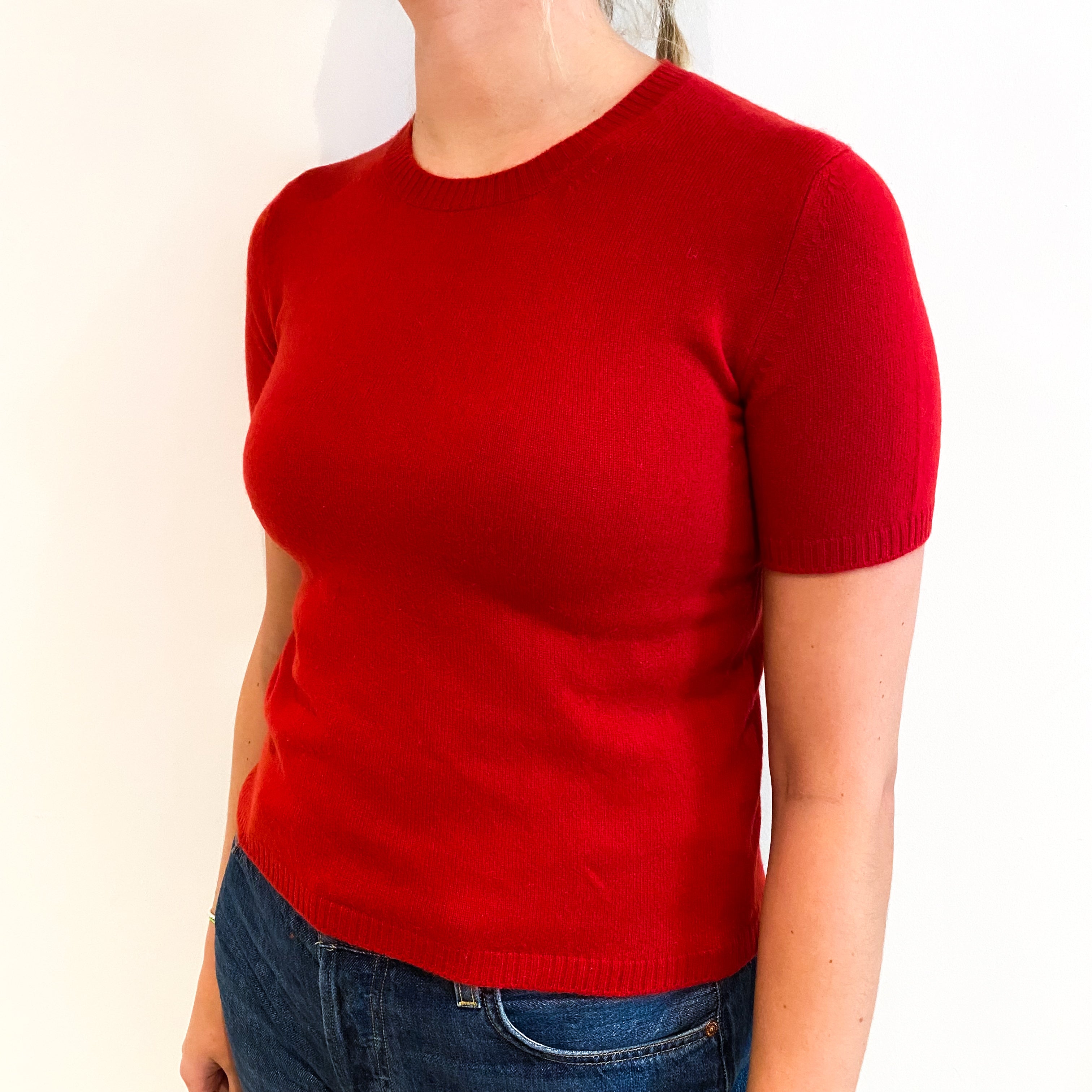 Berry Red Cashmere Short Sleeved Crew Neck Jumper Small