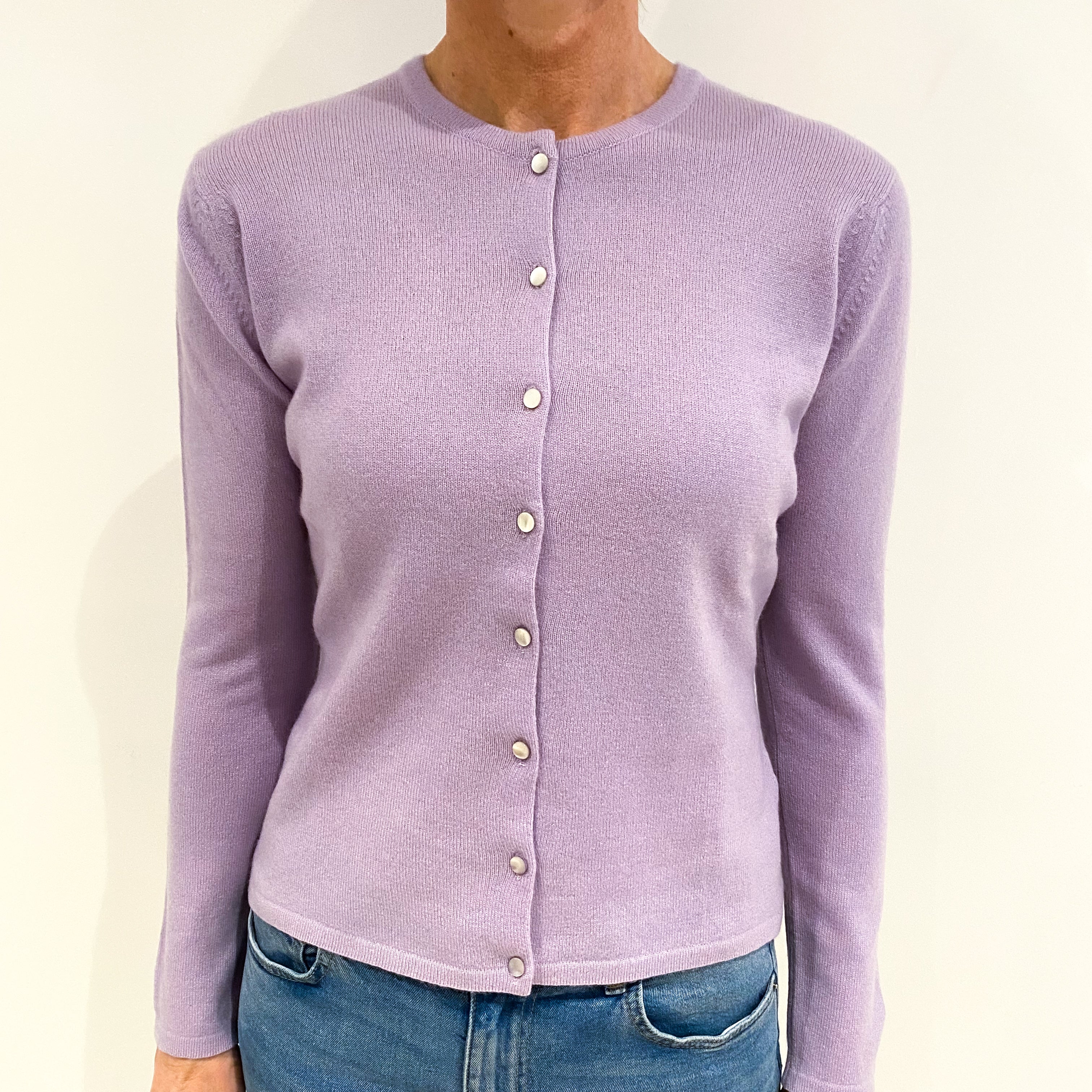Pale Purple Cashmere Crew Neck Cardigan Small