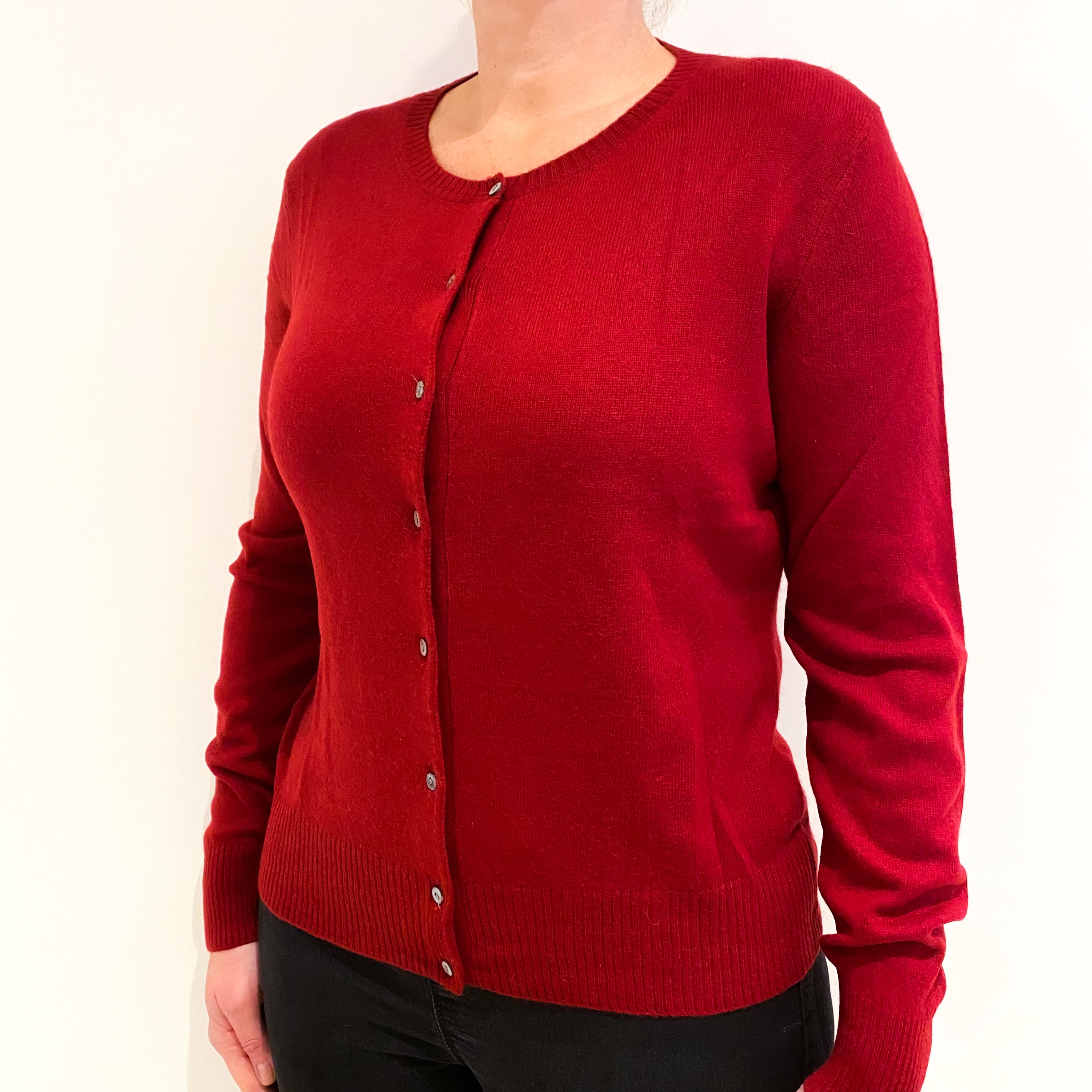 Crimson Red Cashmere Crew Neck Cardigan Large