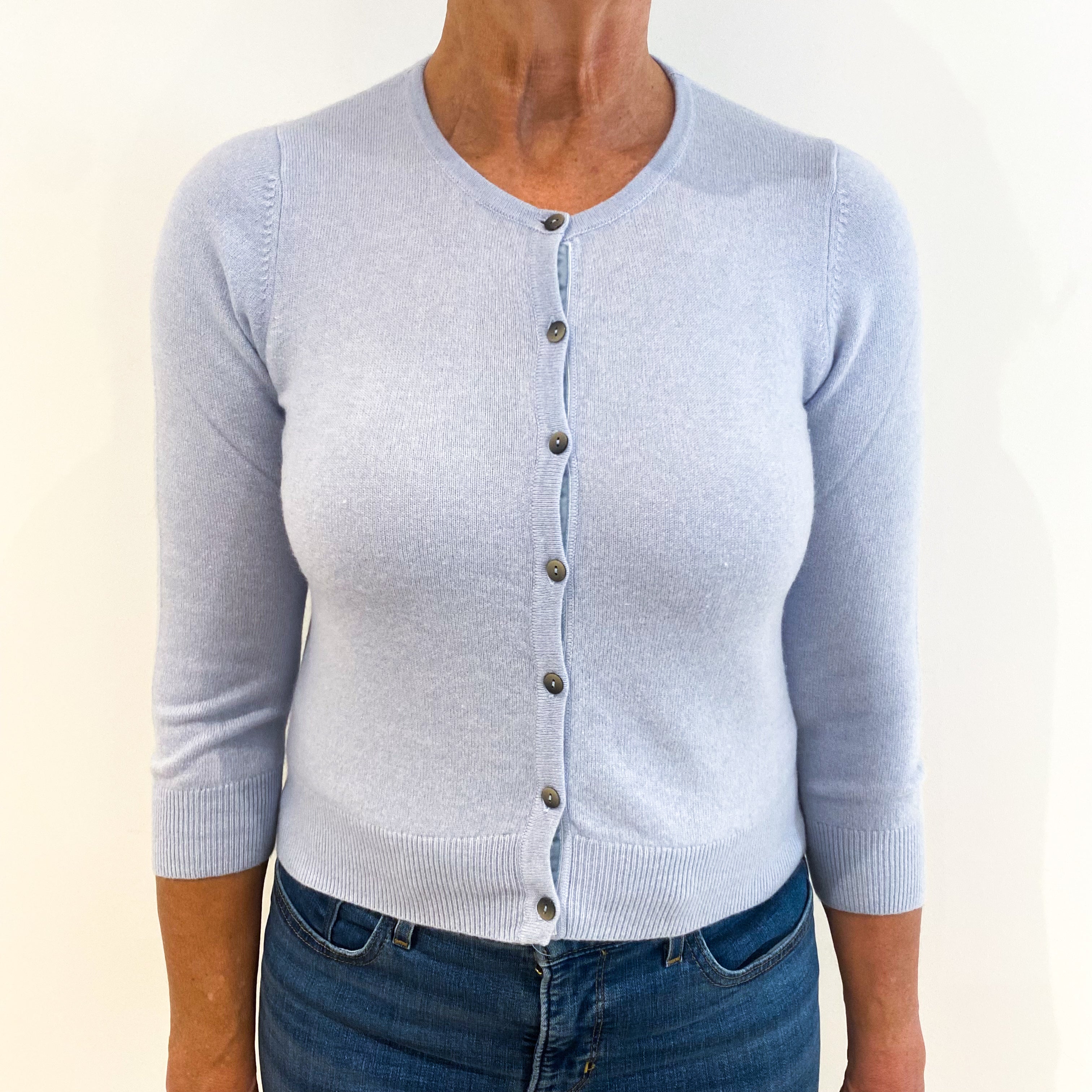Ice Blue Cropped Cashmere Crew Neck Cardigan Medium